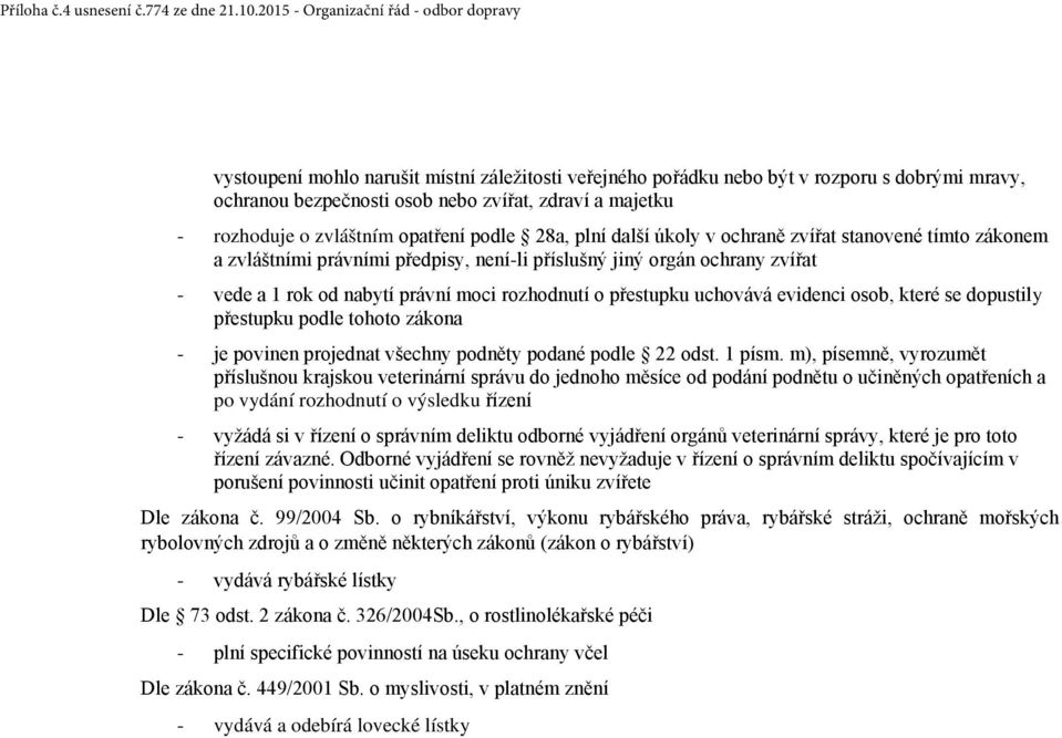 rozhoduje o zvláštním opatření podle 28a, plní další úkoly v ochraně zvířat stanovené tímto zákonem a zvláštními právními předpisy, není-li příslušný jiný orgán ochrany zvířat - vede a 1 rok od