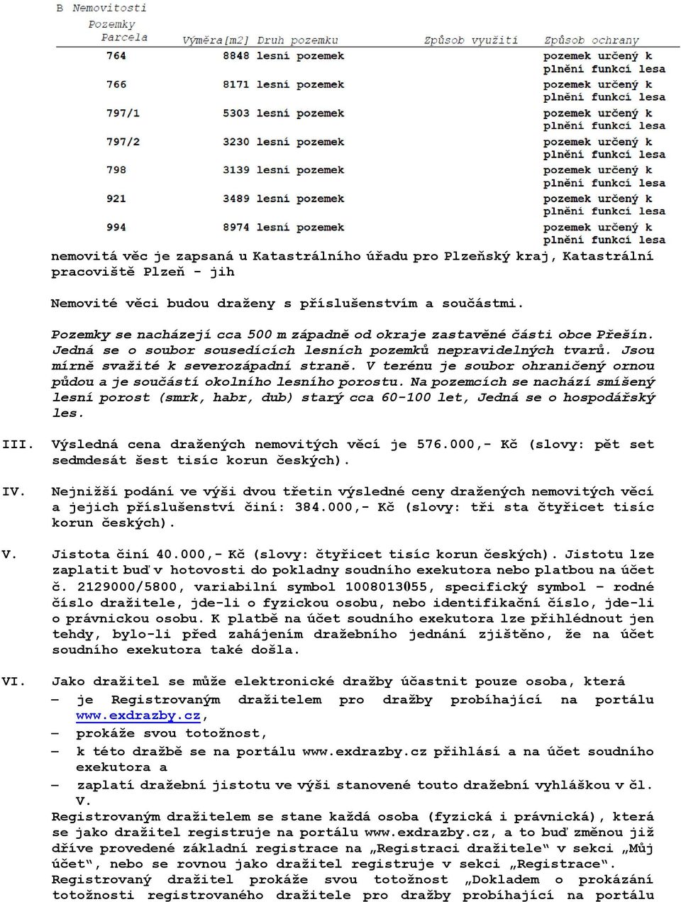 V terénu je soubor ohraničený ornou půdou a je součástí okolního lesního porostu. Na pozemcích se nachází smíšený lesní porost (smrk, habr, dub) starý cca 60-100 let, Jedná se o hospodářský les. III.