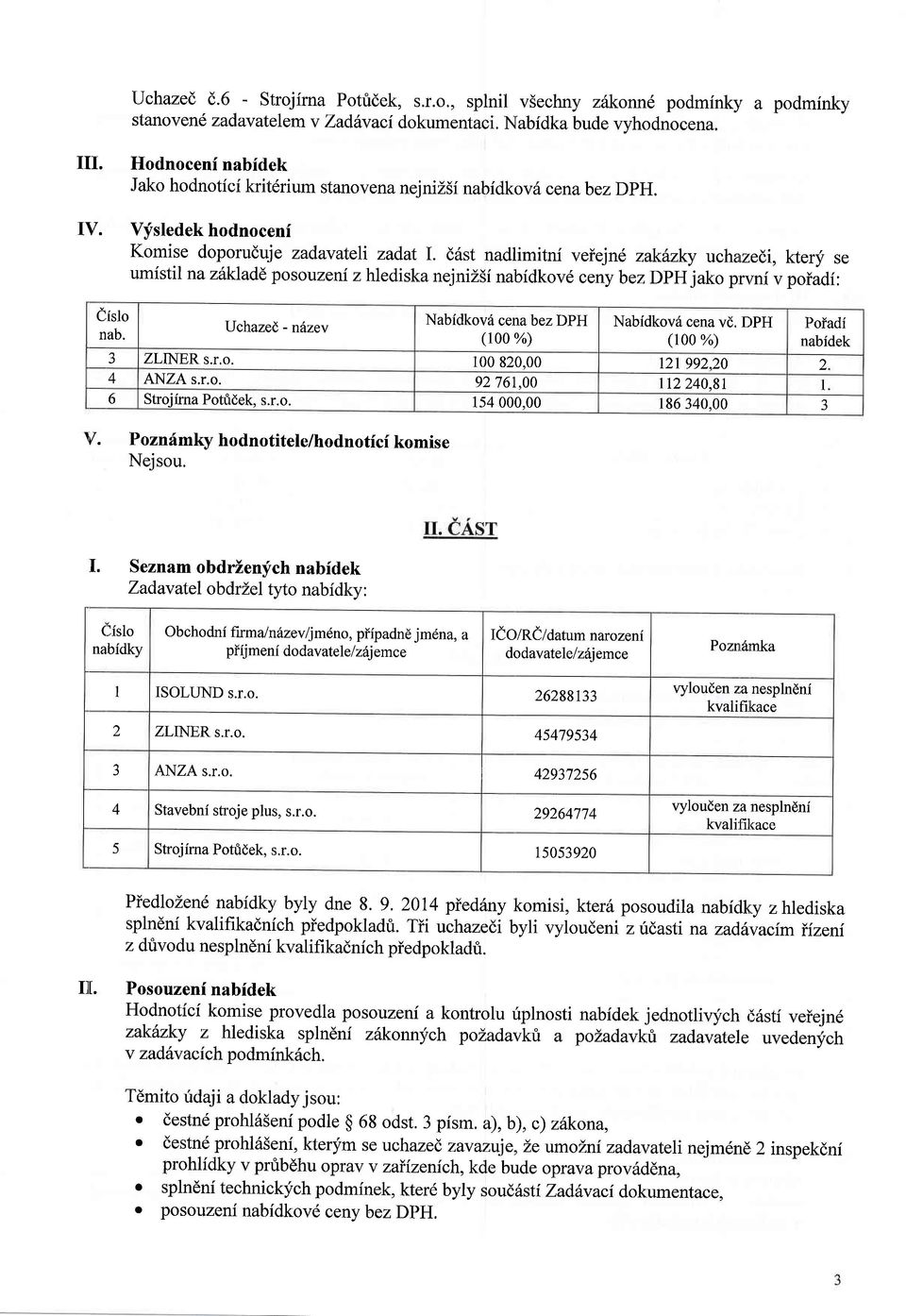 d6st nadlimitnf veiejne zakilzky uchalzedi, kter;i se umistil nazilkladd posouzeni z hlediska nejniz5i nabidkov6 ceny bezdph jako pwnf v pofadi: eislo nab.