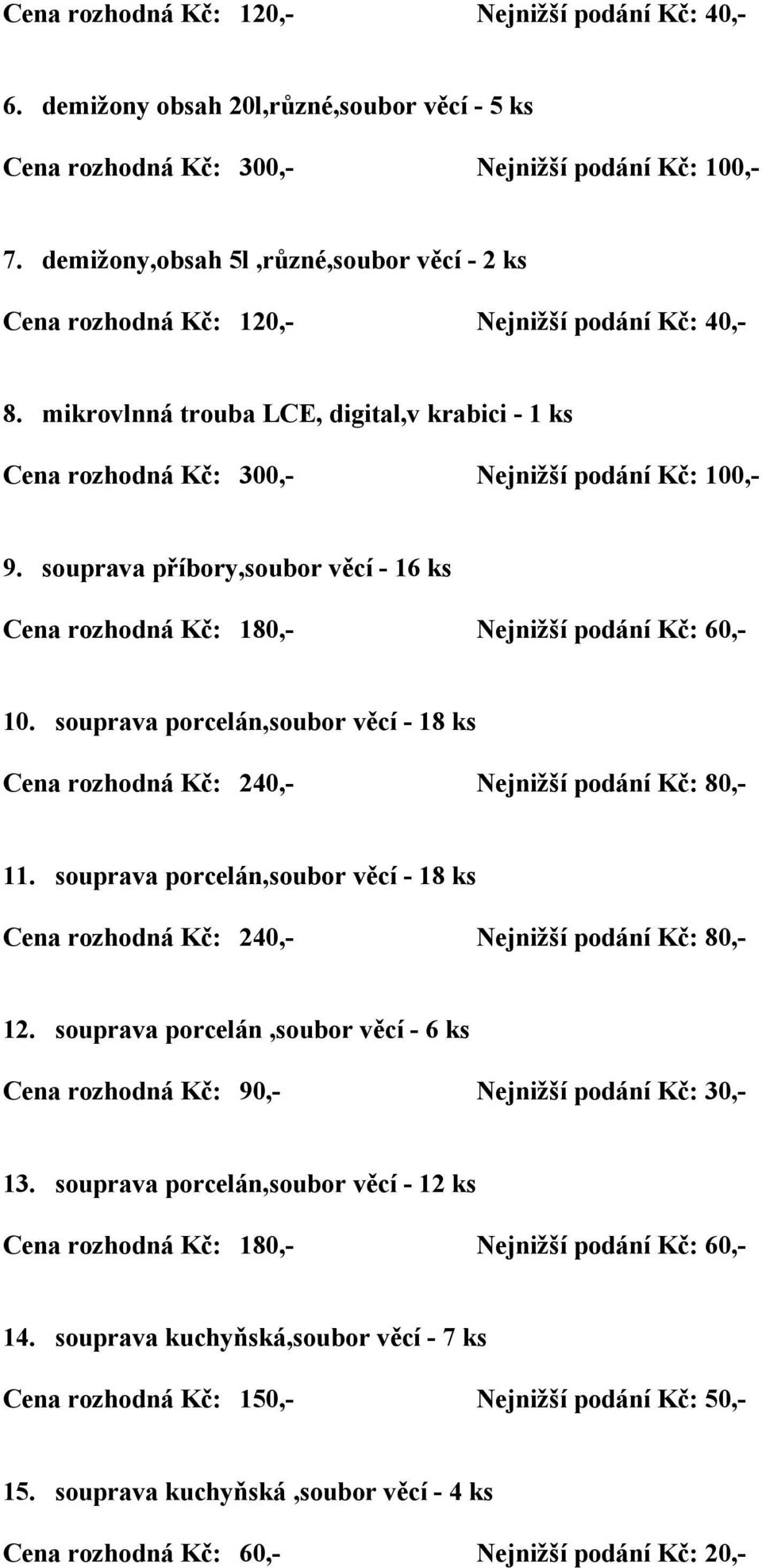 souprava porcelán,soubor věcí - 18 ks Cena rozhodná Kč: 240,- Nejnižší podání Kč: 80,- 11.