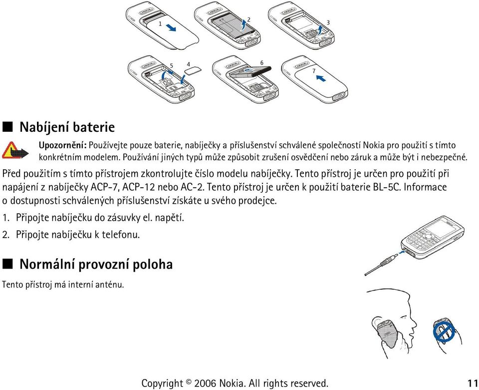 Tento pøístroj je urèen pro pou¾ití pøi napájení z nabíjeèky ACP-7, ACP-12 nebo AC-2. Tento pøístroj je urèen k pou¾ití baterie BL-5C.