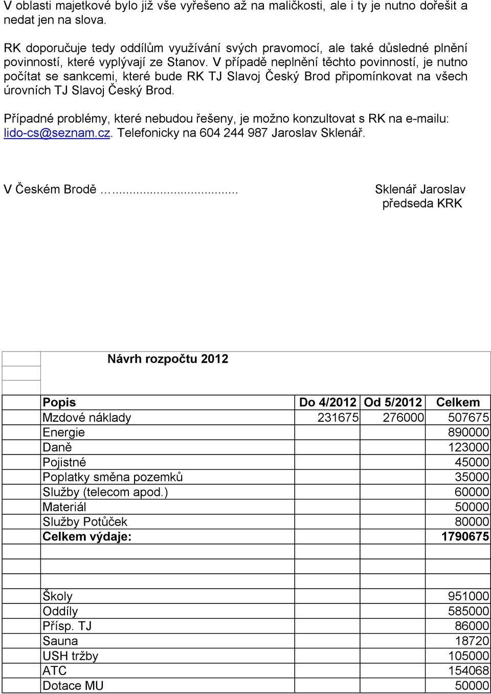 V případě neplnění těchto povinností, je nutno počítat se sankcemi, které bude RK TJ Slavoj Český Brod připomínkovat na všech úrovních TJ Slavoj Český Brod.