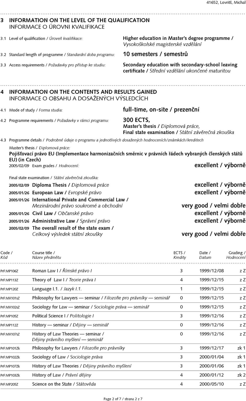 2 Standard length of programme / Standardní doba programu: 10 semesters / semestrů 3.