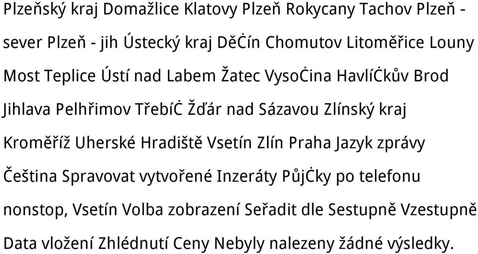 Kroměříž Uherské Hradiště Vsetín Zlín Praha Jazyk zprávy Čeština Spravovat vytvořené Inzeráty Půjčky po telefonu