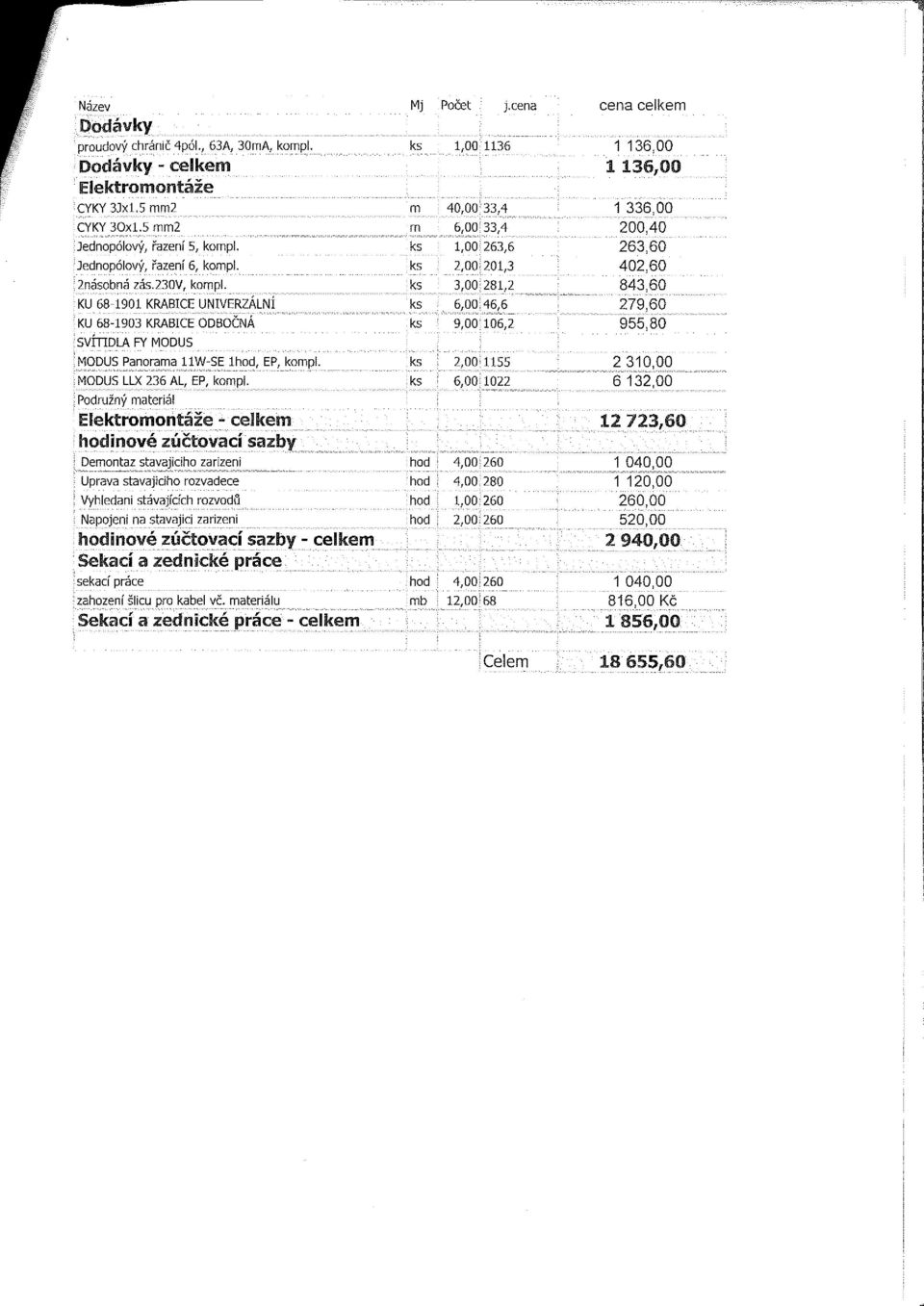 ks 3,00=281,2 843,60 KU 68-1901 KRABICE UNIVERZÁLNÍ ks 6,00.46,6 279,60 KU 68-1903 KRABICE ODBOČNÁ ks 9,00; 106,2 955,80 SVITIDU FY MODUS MODUS Panorama 11W-SE lhod, EP, kompl.