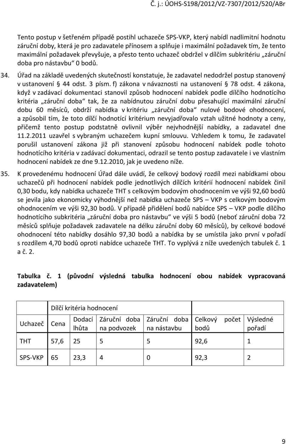 Úřad na základě uvedených skutečností konstatuje, že zadavatel nedodržel postup stanovený v ustanovení 44 odst. 3 písm. f) zákona v návaznosti na ustanovení 78 odst.