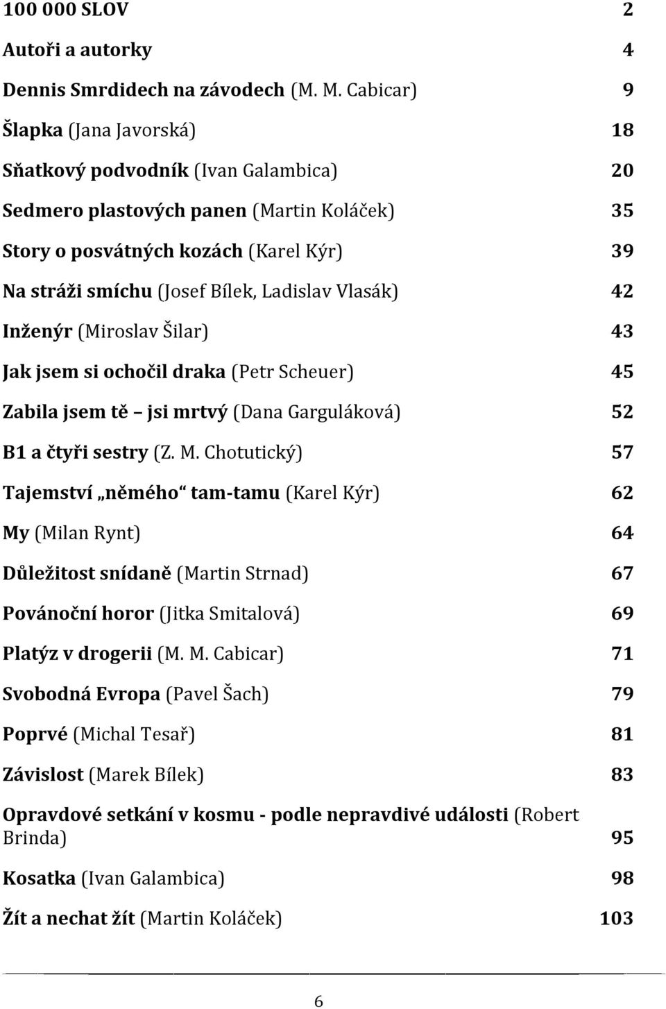 Ladislav Vlasák) 42 Inženýr (Miroslav Šilar) 43 Jak jsem si ochočil draka (Petr Scheuer) 45 Zabila jsem tě jsi mrtvý (Dana Garguláková) 52 B1 a čtyři sestry (Z. M.