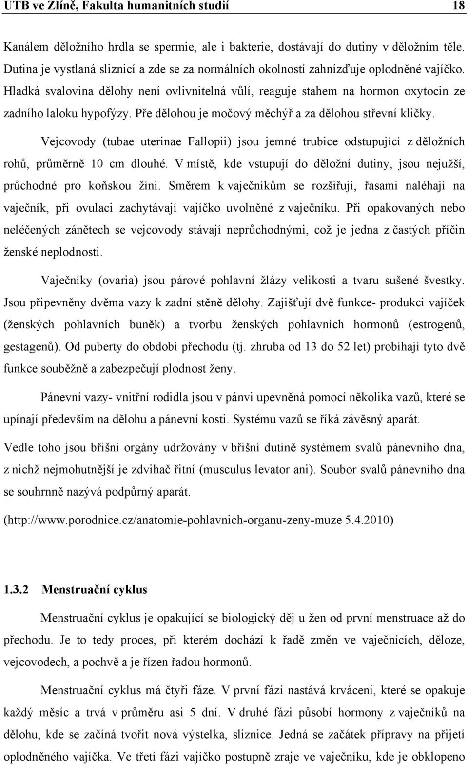 Pře dělohou je močový měchýř a za dělohou střevní kličky. Vejcovody (tubae uterinae Fallopii) jsou jemné trubice odstupující z děložních rohů, průměrně 10 cm dlouhé.