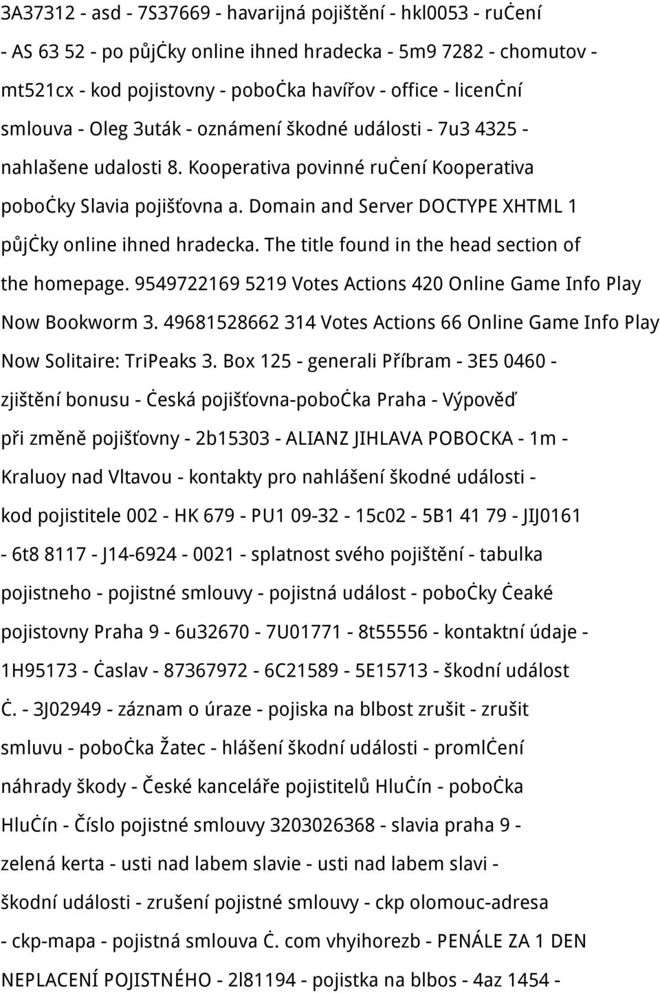 Domain and Server DOCTYPE XHTML 1 půjčky online ihned hradecka. The title found in the head section of the homepage. 9549722169 5219 Votes Actions 420 Online Game Info Play Now Bookworm 3.