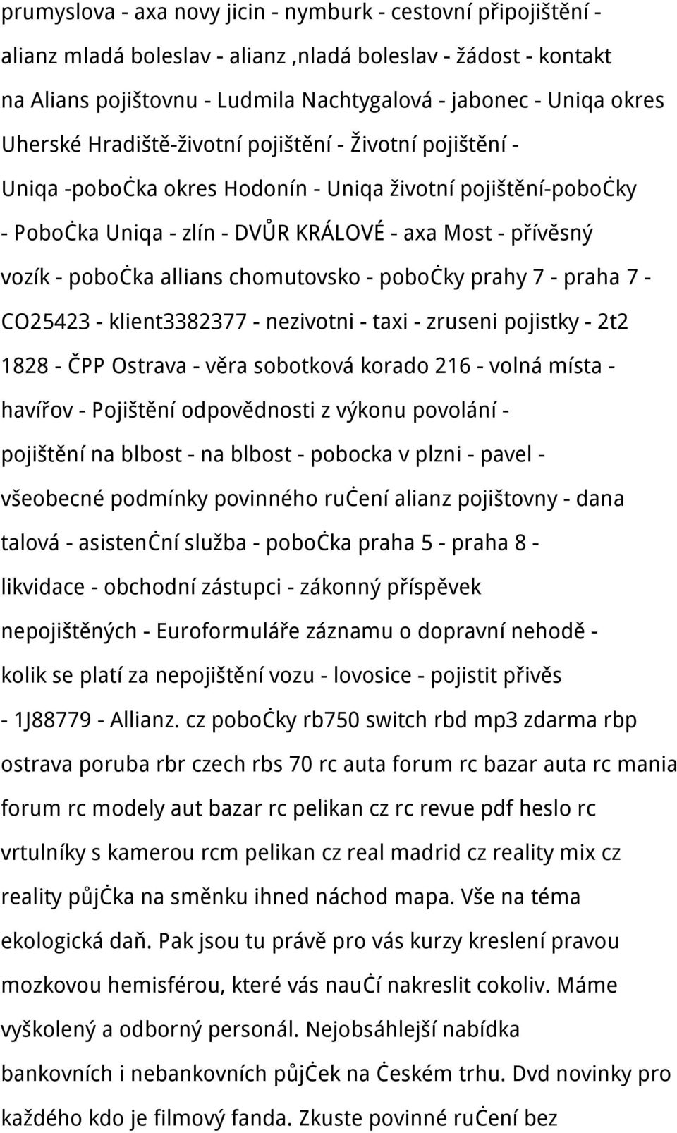 allians chomutovsko - pobočky prahy 7 - praha 7 - CO25423 - klient3382377 - nezivotni - taxi - zruseni pojistky - 2t2 1828 - ČPP Ostrava - věra sobotková korado 216 - volná místa - havířov -