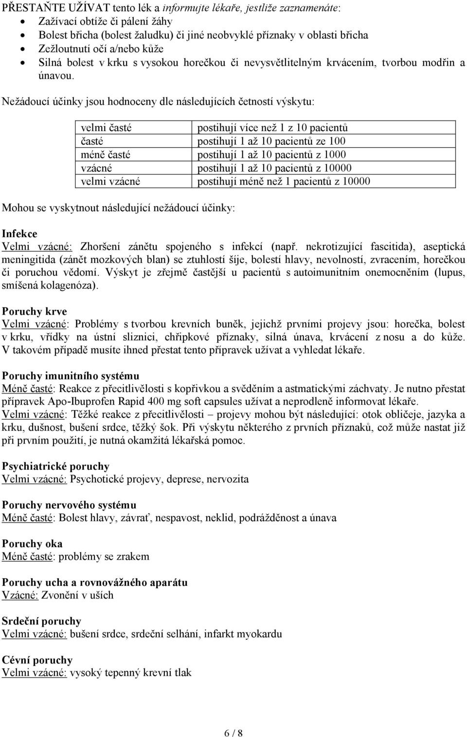 Nežádoucí účinky jsou hodnoceny dle následujících četností výskytu: velmi časté postihují více než 1 z 10 pacientů časté postihují 1 až 10 pacientů ze 100 méně časté postihují 1 až 10 pacientů z 1000