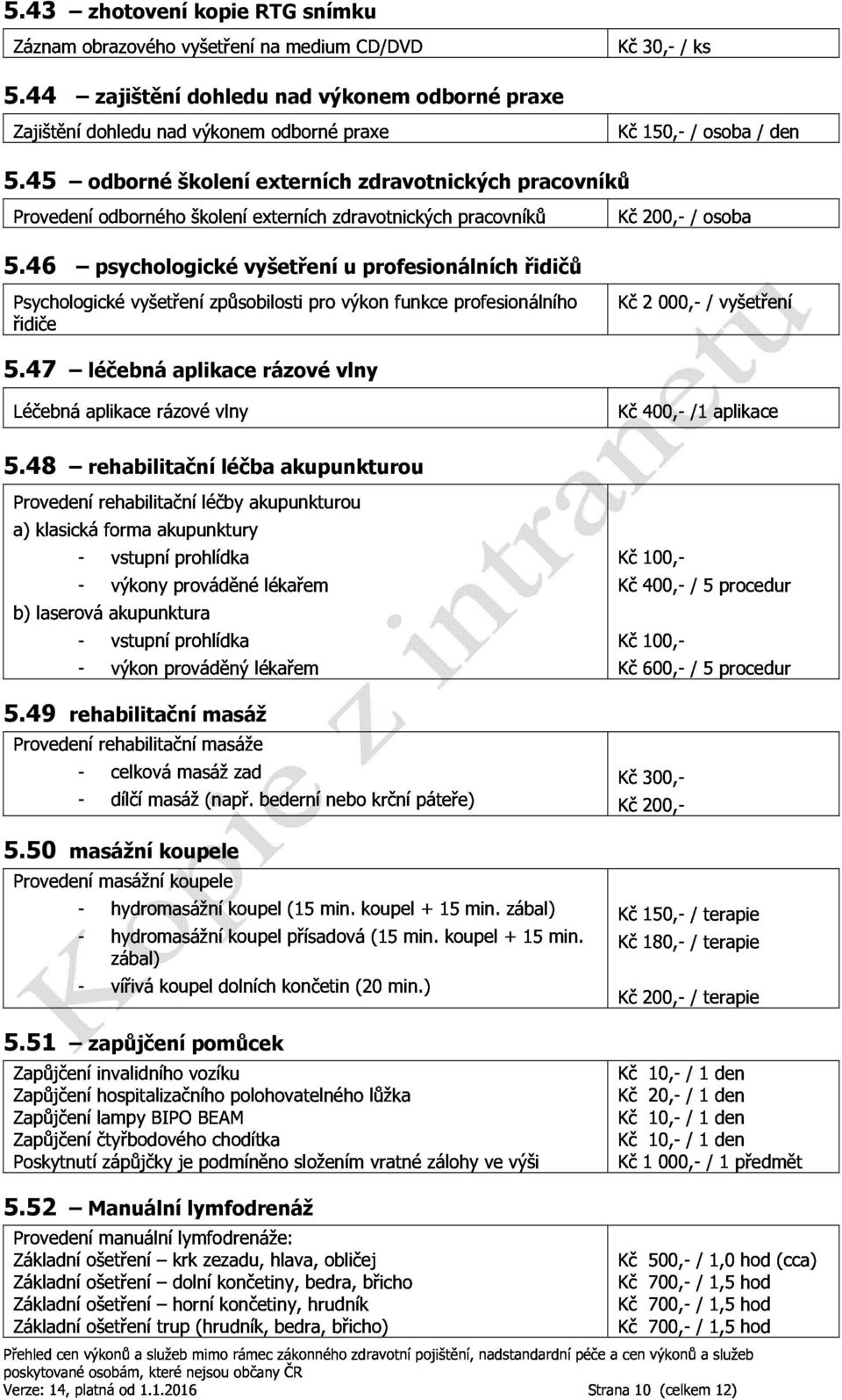 b)laserováakupunktura vstupníprohlídka výkonyprováděnélékařem vstupníprohlídka výkonprováděnýlékařem Kč100, Kč100, Kč400, /5procedur Provedenírehabilitačnímasáže Kč600, /5procedur celkovámasážzad