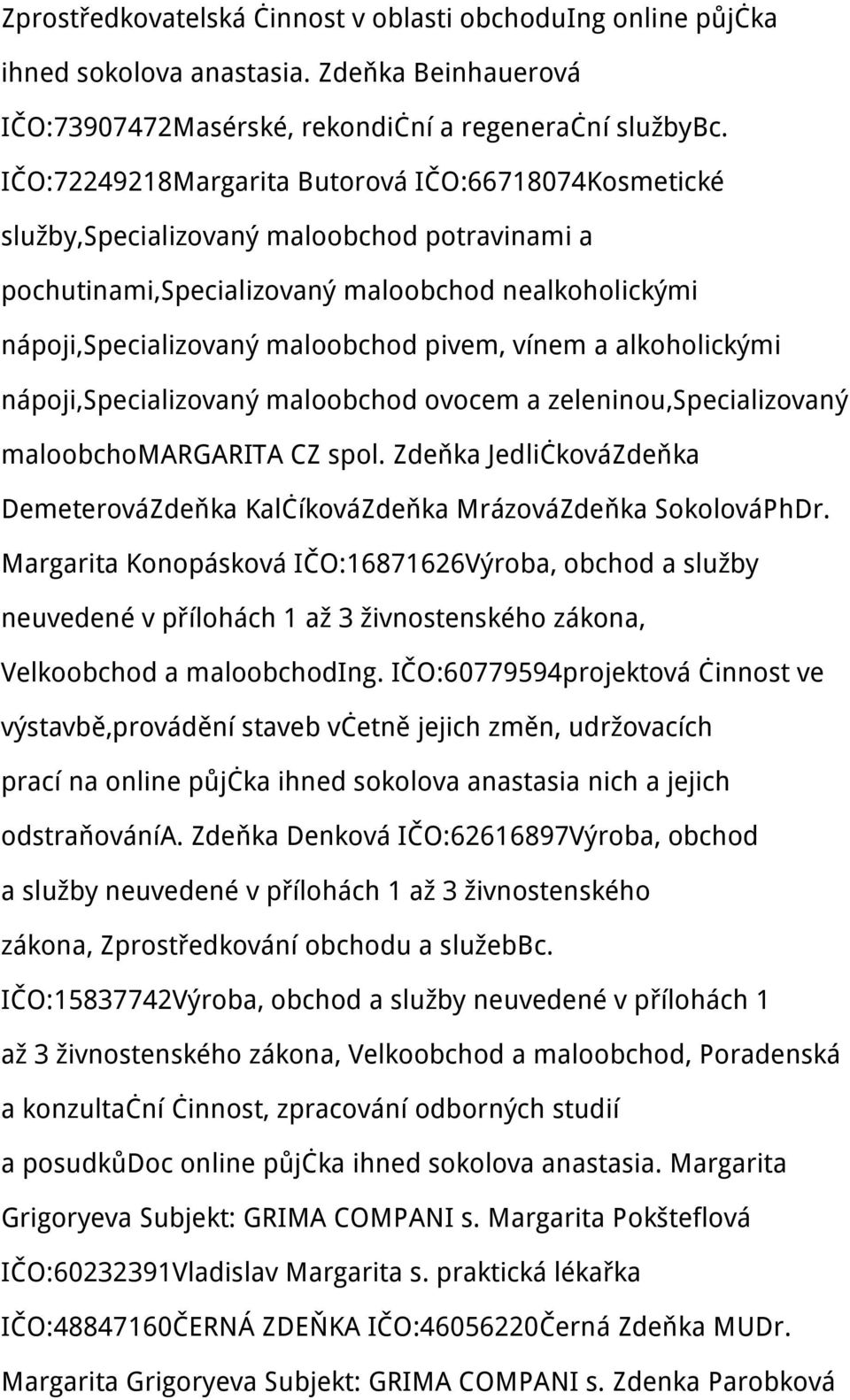 vínem a alkoholickými nápoji,specializovaný maloobchod ovocem a zeleninou,specializovaný maloobchomargarita CZ spol.