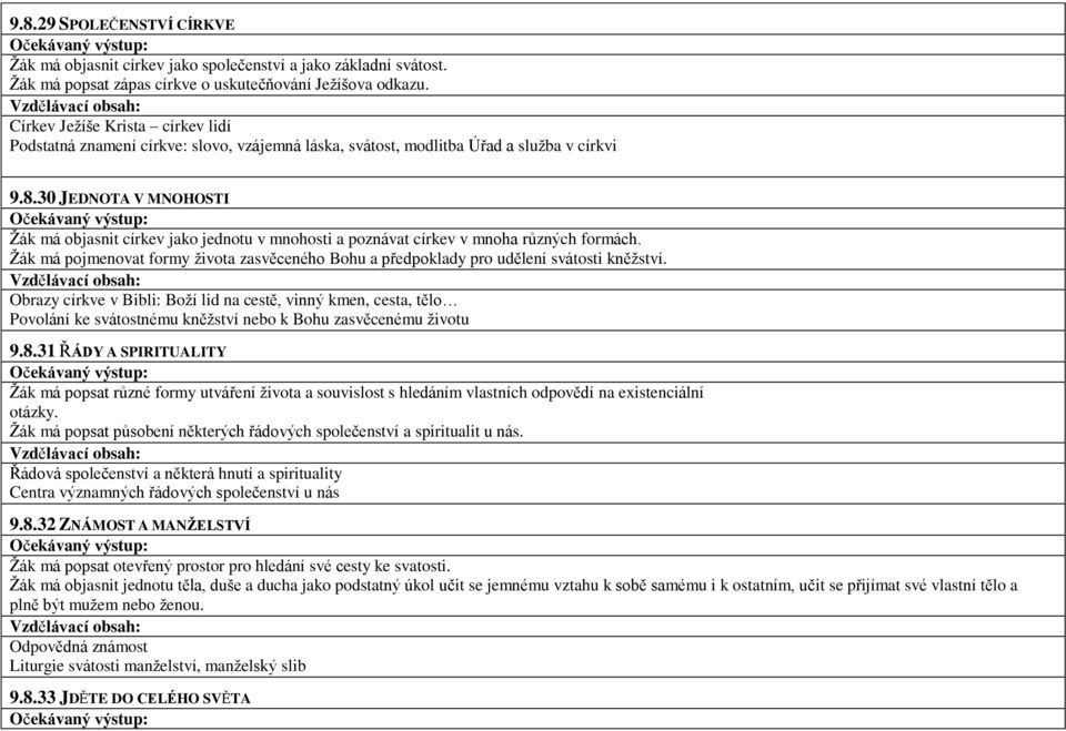 30 JEDNOTA V MNOHOSTI Žák má objasnit církev jako jednotu v mnohosti a poznávat církev v mnoha různých formách.