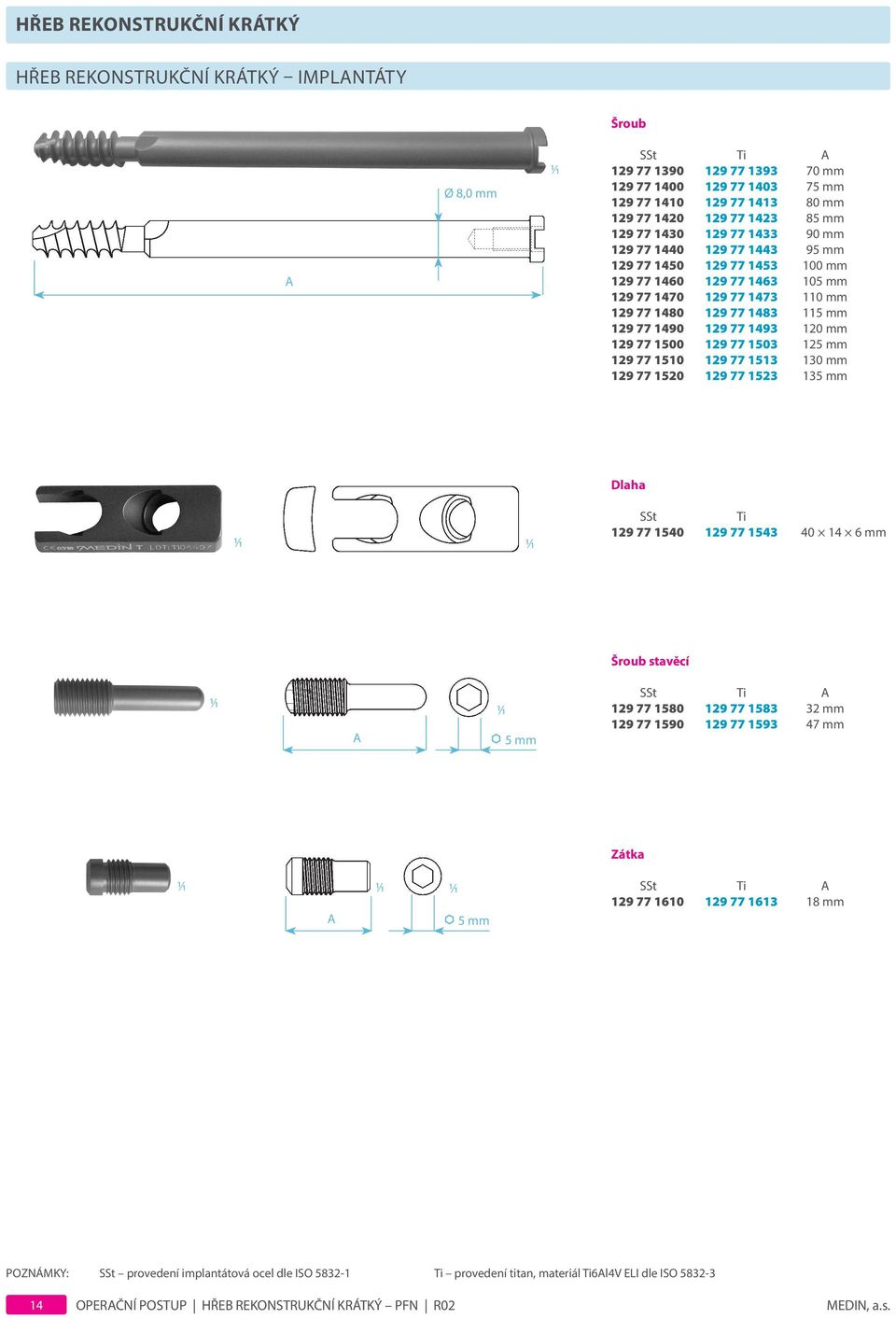 129 77 1500 129 77 1503 125 mm 129 77 1510 129 77 1513 130 mm 129 77 1520 129 77 1523 135 mm Dlaha SSt Ti 129 77 1540 129 77 1543 40 14 6 mm A 5 mm Šroub stavěcí SSt Ti A 129 77 1580 129 77 1583 32