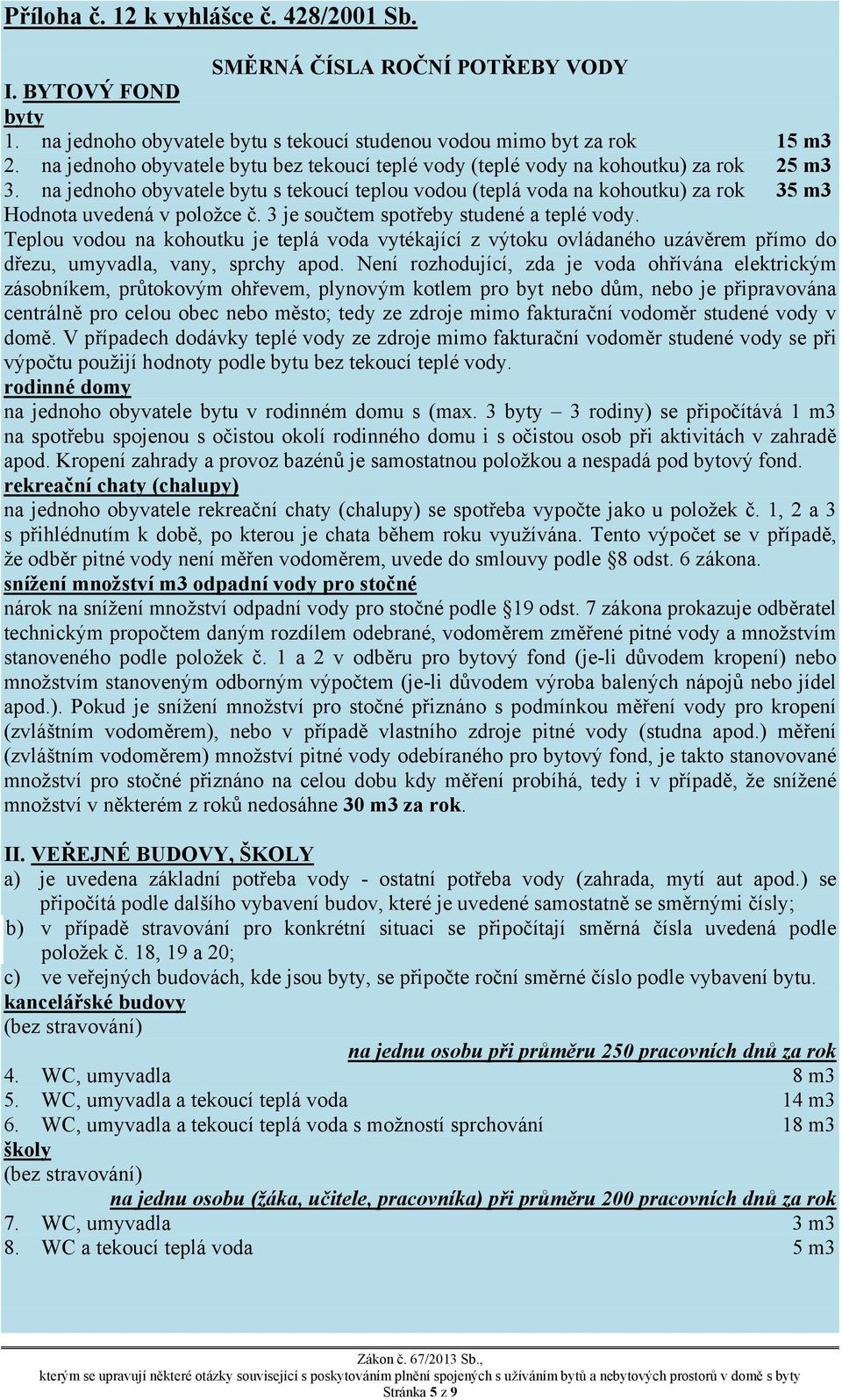 na jednoho obyvatele bytu s tekoucí teplou vodou (teplá voda na kohoutku) za rok 35 m3 Hodnota uvedená v položce č. 3 je součtem spotřeby studené a teplé vody.