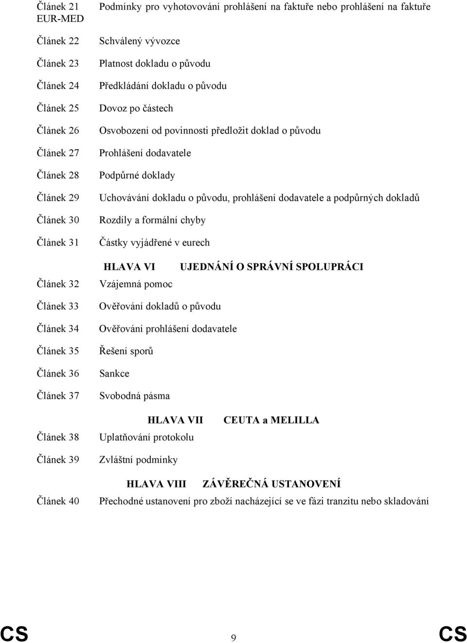 o původu, prohlášení dodavatele a podpůrných dokladů Rozdíly a formální chyby Částky vyjádřené v eurech Článek 32 HLAVA VI Vzájemná pomoc UJEDNÁNÍ O SPRÁVNÍ SPOLUPRÁCI Článek 33 Článek 34 Článek 35