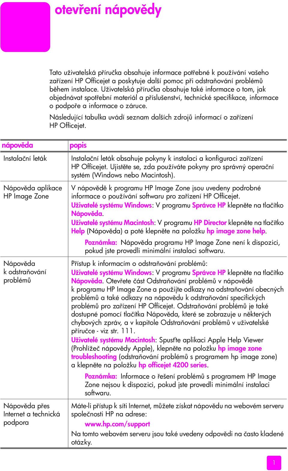 Následující tabulka uvádí seznam dalších zdroj informací o za ízení HP Officejet.