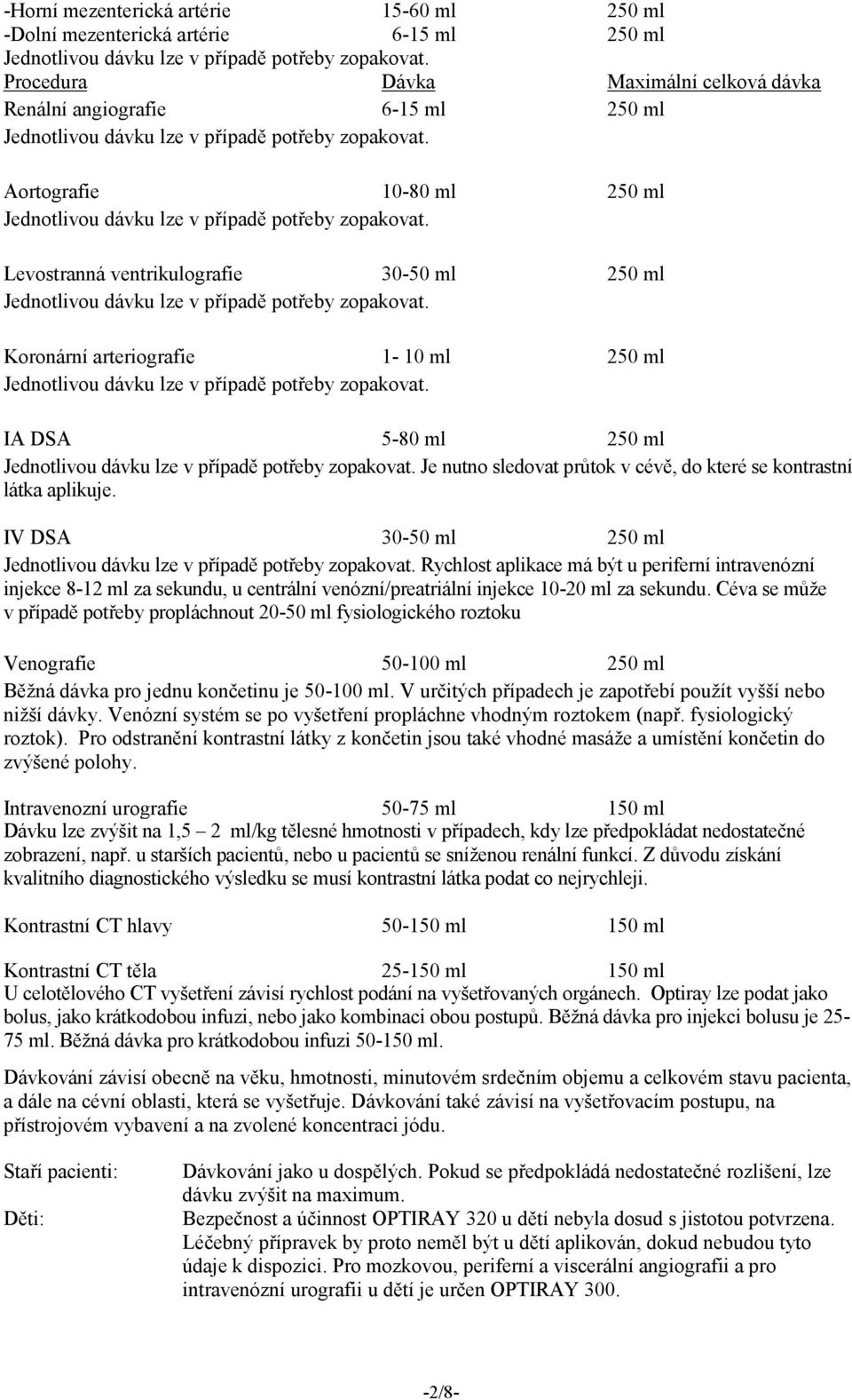 IV DSA 30-50 ml Rychlost aplikace má být u periferní intravenózní injekce 8-12 ml za sekundu, u centrální venózní/preatriální injekce 10-20 ml za sekundu.