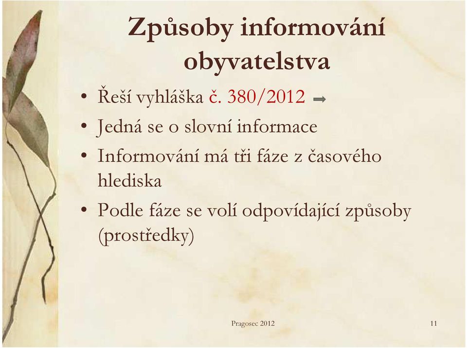 Informování má tři fáze z časového hlediska