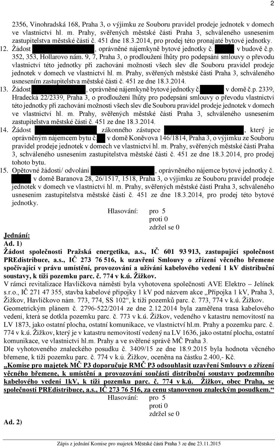 Žádost, oprávněné nájemkyně bytové jednotky č. v budově č.p. 352, 353, Hollarovo nám.