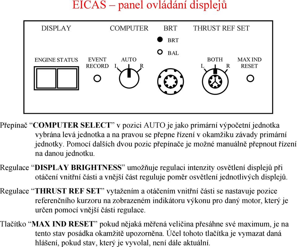 Regulace DISPLAY BRIGHTNESS umožňuje regulaci intenzity osvětlení displejů při otáčení vnitřní části a vnější část reguluje poměr osvětlení jednotlivých displejů.