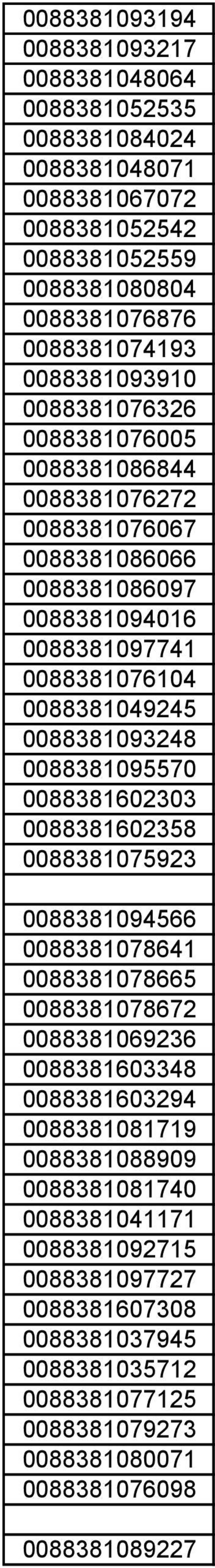 0088381093248 0088381095570 0088381602303 0088381602358 0088381075923 0088381094566 0088381078641 0088381078665 0088381078672 0088381069236 0088381603348 0088381603294