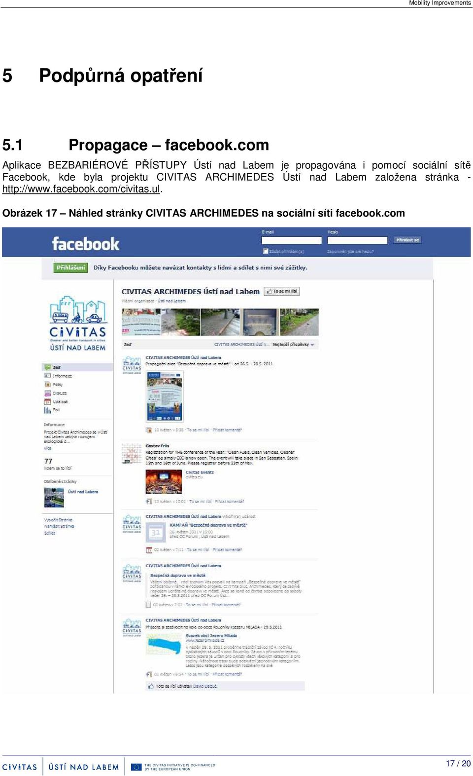 Facebook, kde byla projektu CIVITAS ARCHIMEDES Ústí nad Labem založena stránka -