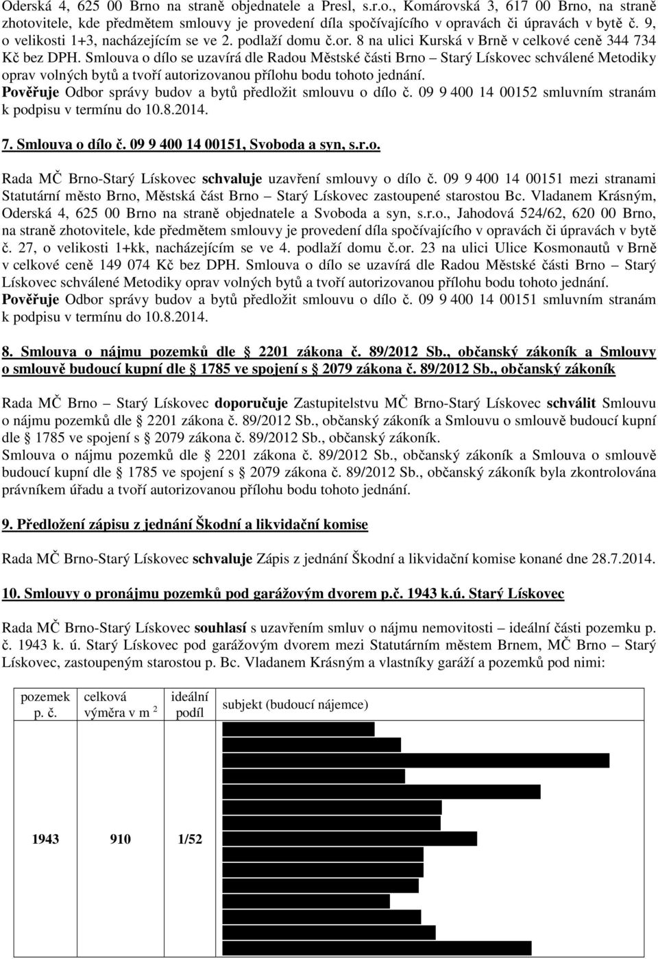 Smlouva o dílo se uzavírá dle Radou Městské části Brno Starý Lískovec schválené Metodiky oprav volných bytů a tvoří autorizovanou přílohu bodu tohoto jednání.