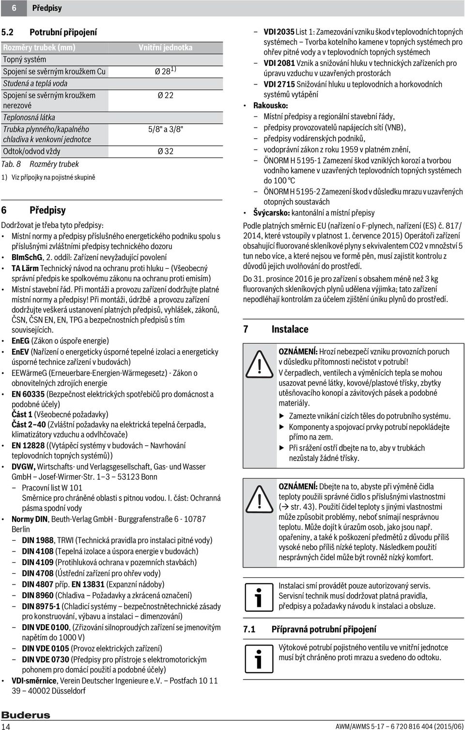 plynného/kapalného 5/8" a 3/8" chladiva k venkovní jednotce Odtok/odvod vždy Ø 3 Tab.