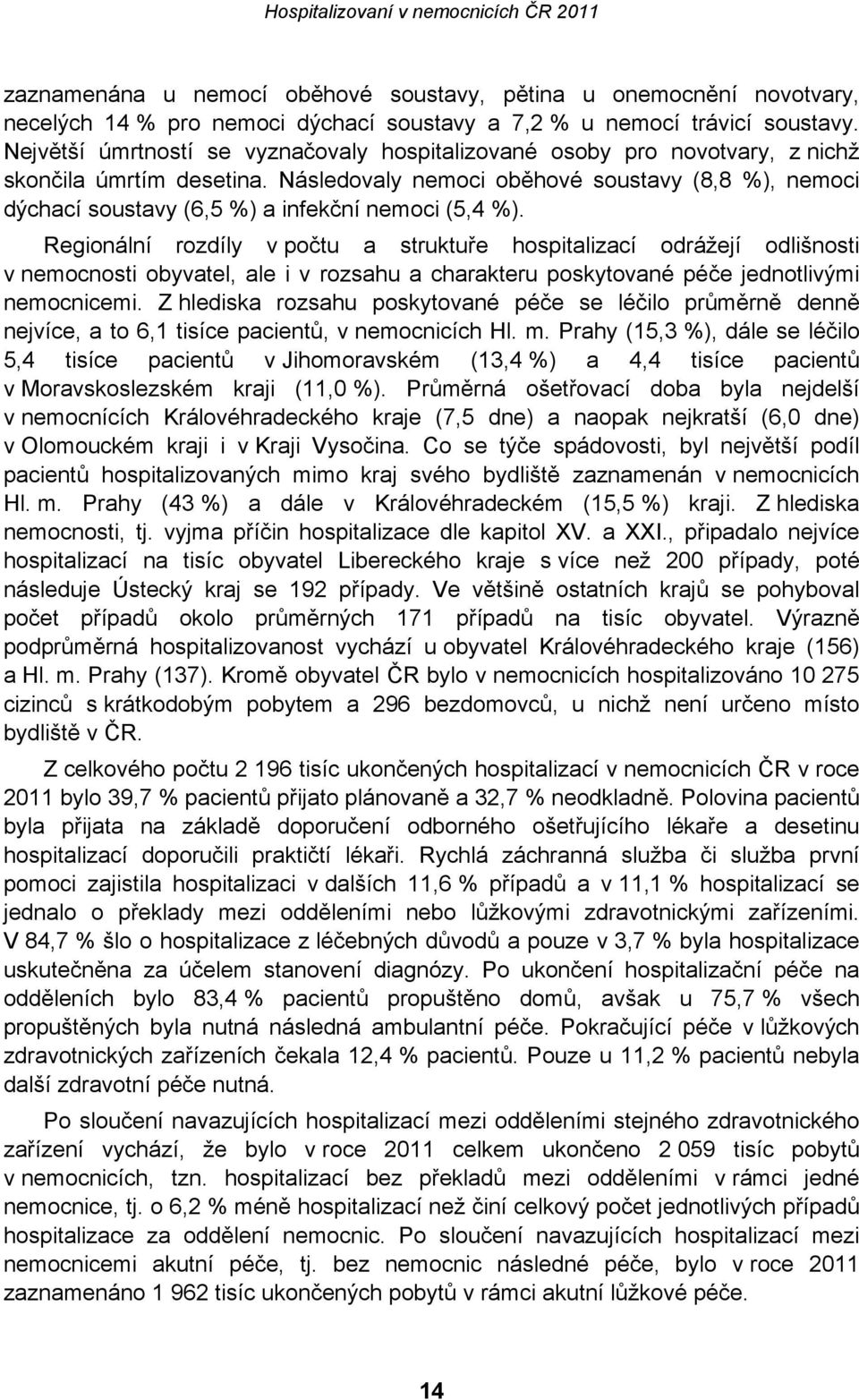 Následovaly nemoci oběhové soustavy (8,8 %), nemoci dýchací soustavy (6,5 %) a infekční nemoci (5,4 %).