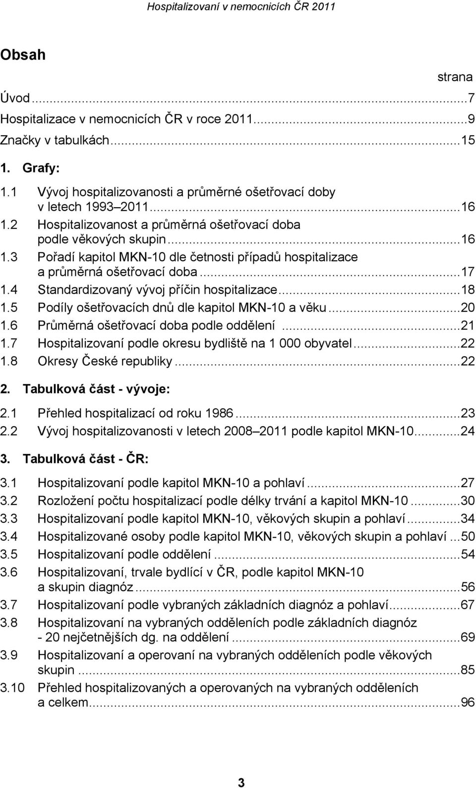 4 Standardizovaný vývoj příčin hospitalizace...18 1.5 Podíly ošetřovacích dnů dle kapitol MKN-10 a věku...20 1.6 Průměrná ošetřovací doba podle oddělení...21 1.