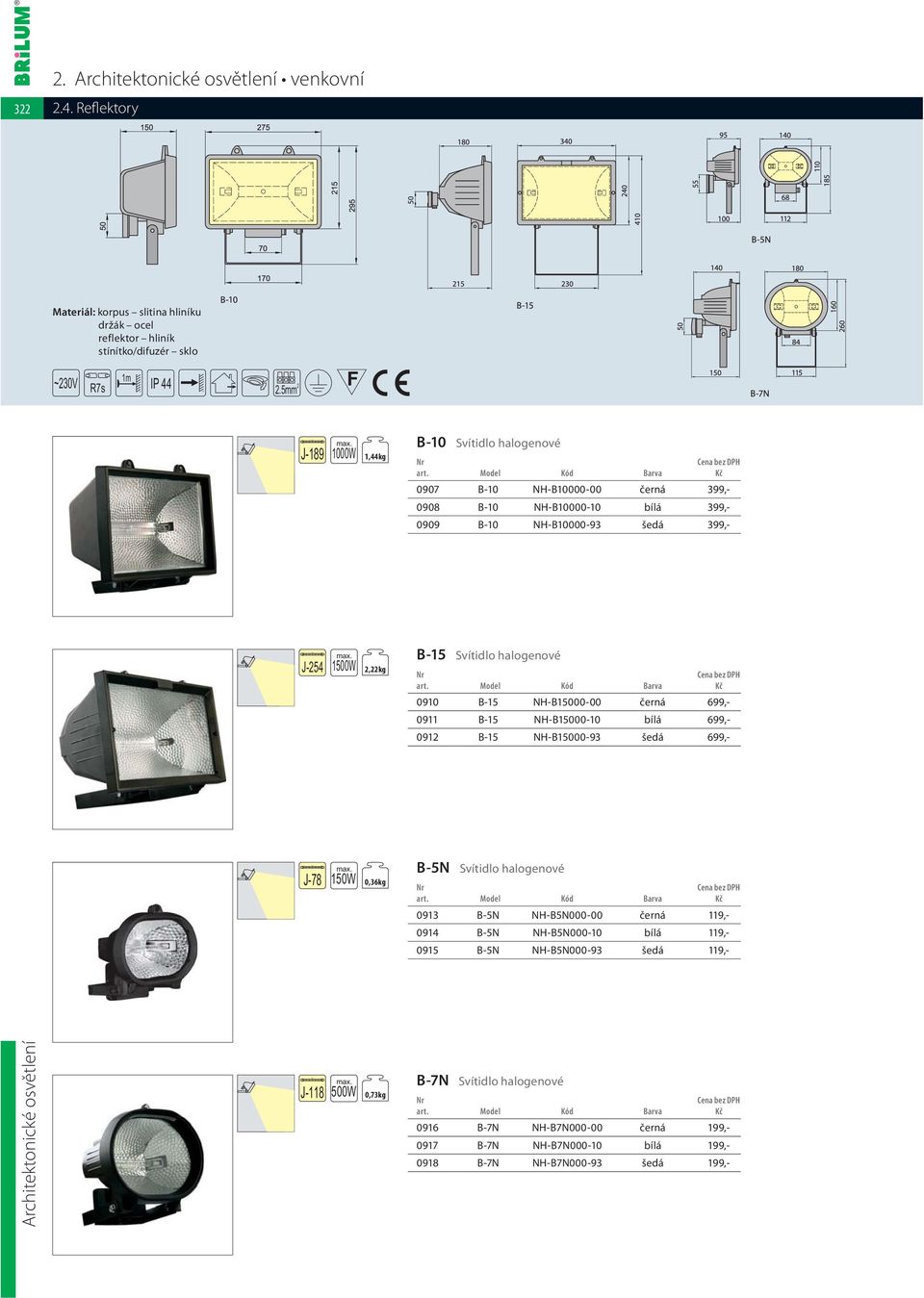 399,- J-254 1 2,22kg B-15 Svítidlo halogenové 0910 B-15 NH-B15000-00 černá 699,- 0911 B-15 NH-B15000-10 bílá 699,- 0912 B-15 NH-B15000-93 šedá 699,-