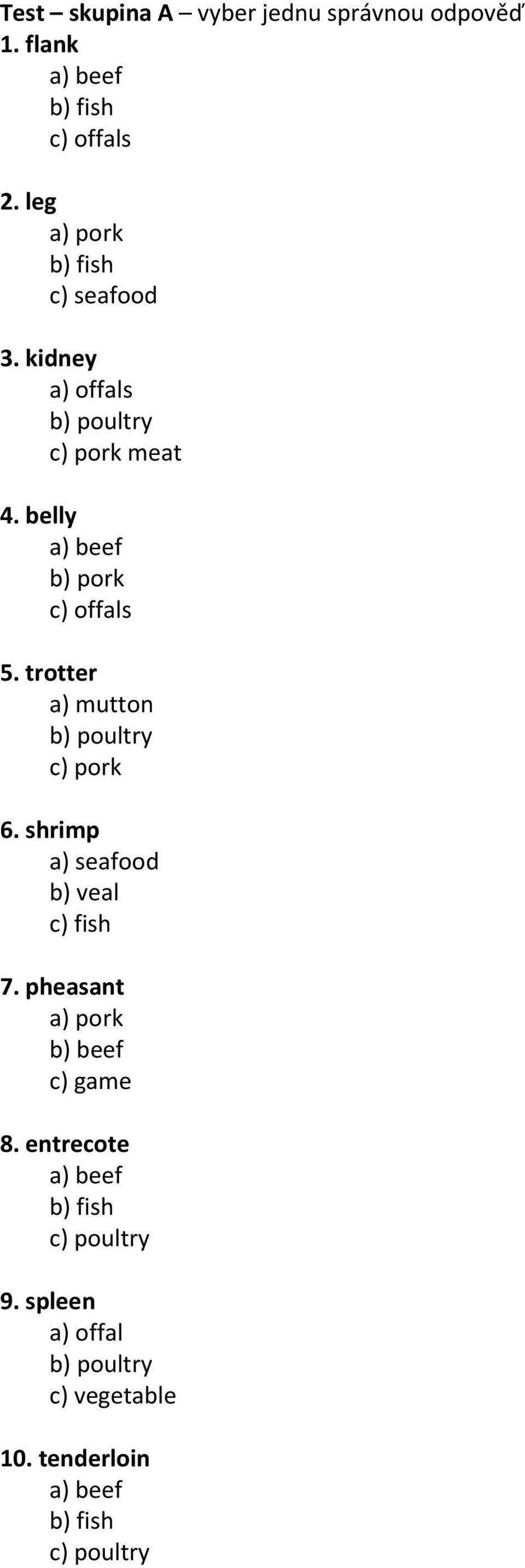 kidney s 4. belly b) pork 5. trotter 6.