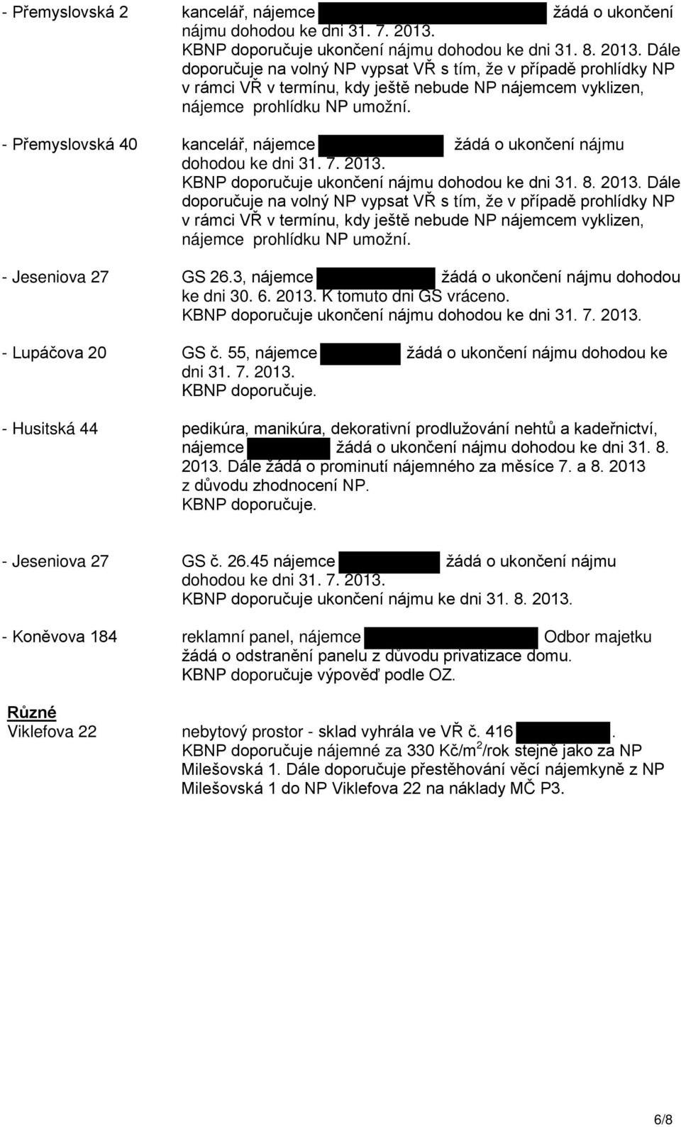 Dále doporučuje na volný NP vypsat VŘ s tím, že v případě prohlídky NP v rámci VŘ v termínu, kdy ještě nebude NP nájemcem vyklizen, nájemce prohlídku NP umožní.