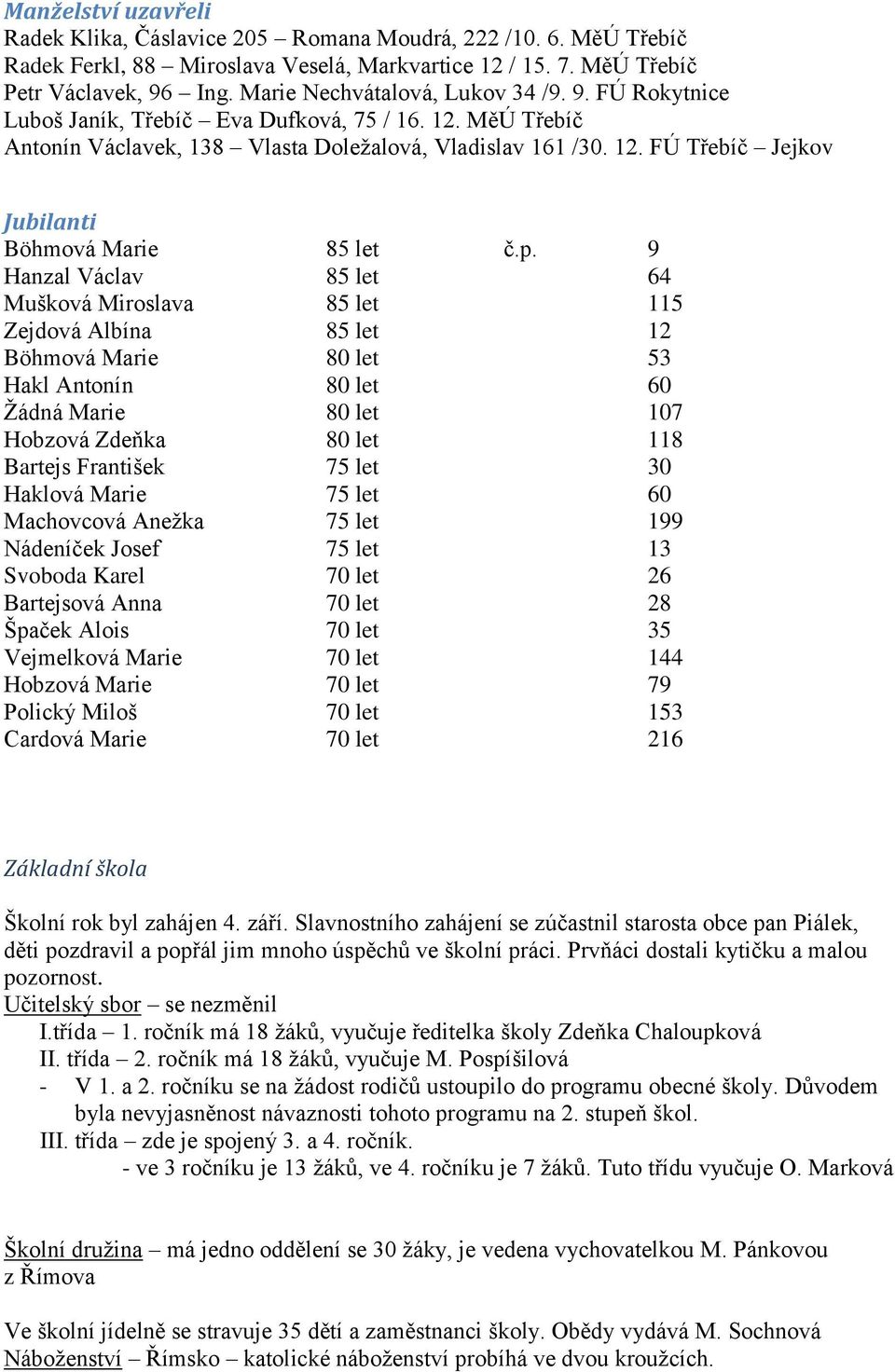 MěÚ Třebíč Antonín Václavek, 138 Vlasta Doležalová, Vladislav 161 /30. 12.