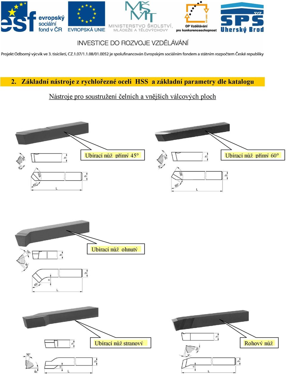 vnějších válcových ploch Ubírací nůž přímý 45 Ubírací nůž