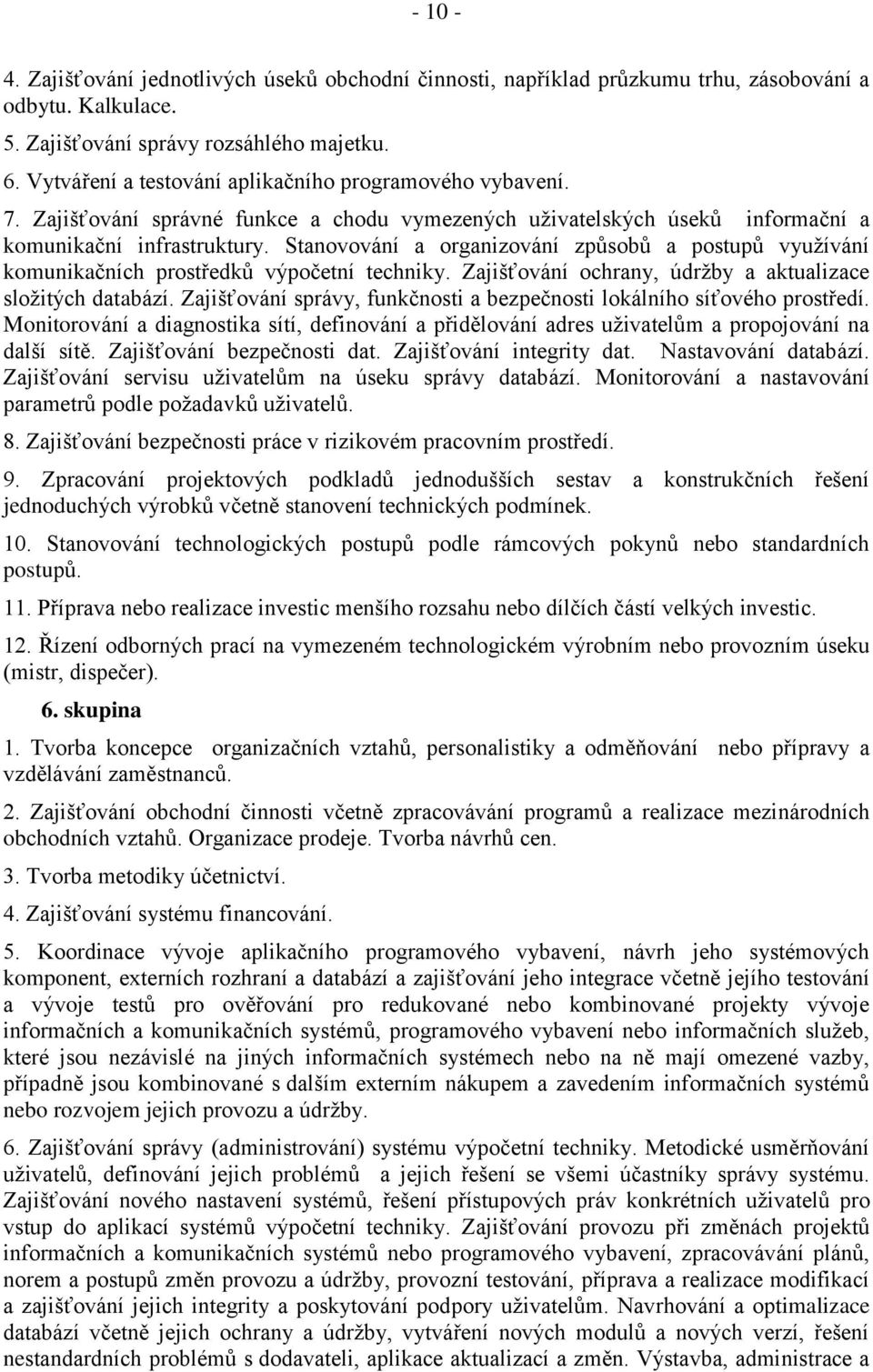 Stanovování a organizování způsobů a postupů využívání komunikačních prostředků výpočetní techniky. Zajišťování ochrany, údržby a aktualizace složitých databází.