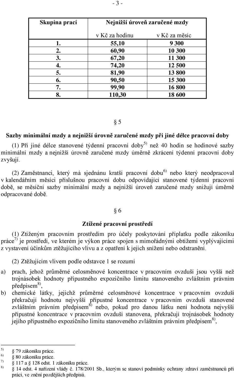 nejnižší úrovně zaručené mzdy úměrně zkrácení týdenní pracovní doby zvyšují.