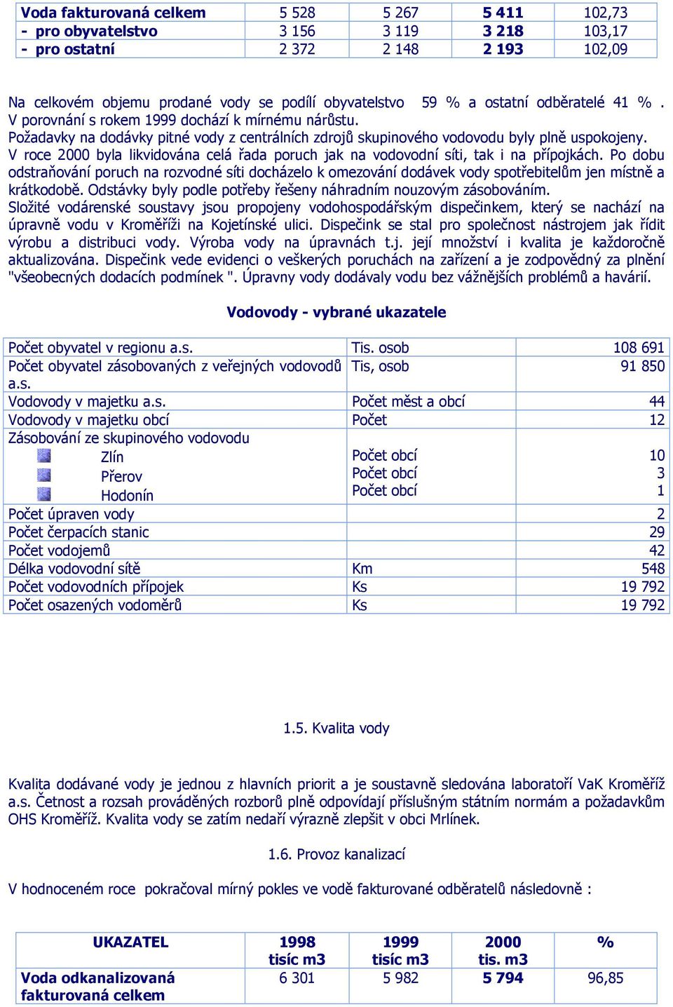 V roce 2000 byla likvidována celá řada poruch jak na vodovodní síti, tak i na přípojkách.