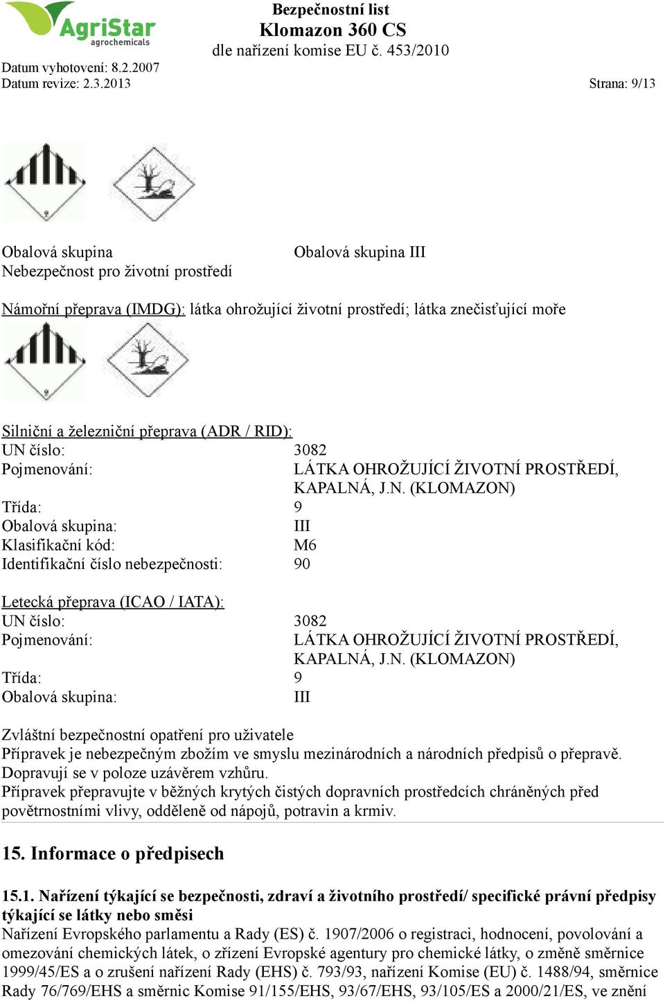 přeprava (ADR / RID): UN 