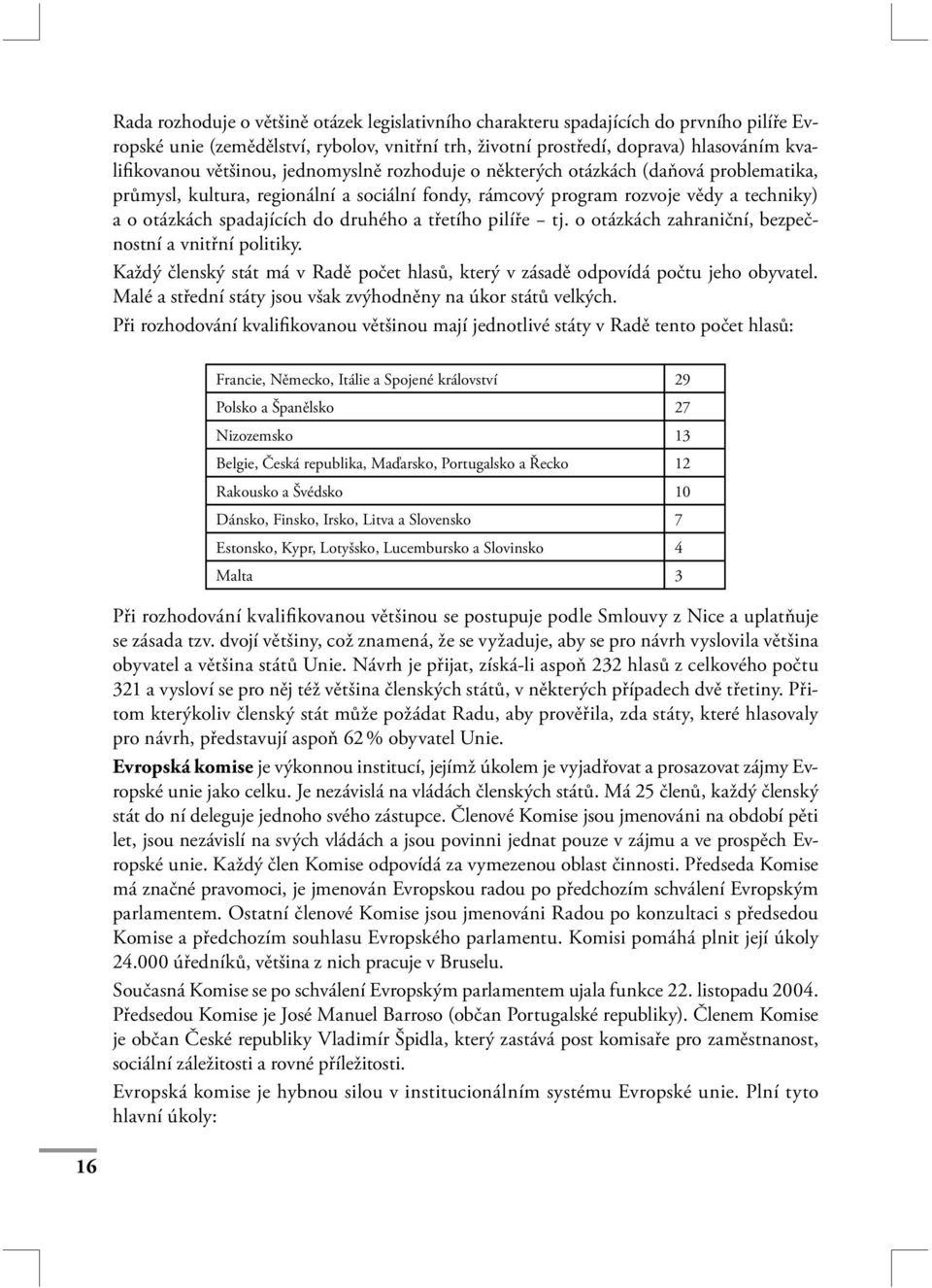 a třetího pilíře tj. o otázkách zahraniční, bezpečnostní a vnitřní politiky. Každý členský stát má v Radě počet hlasů, který v zásadě odpovídá počtu jeho obyvatel.