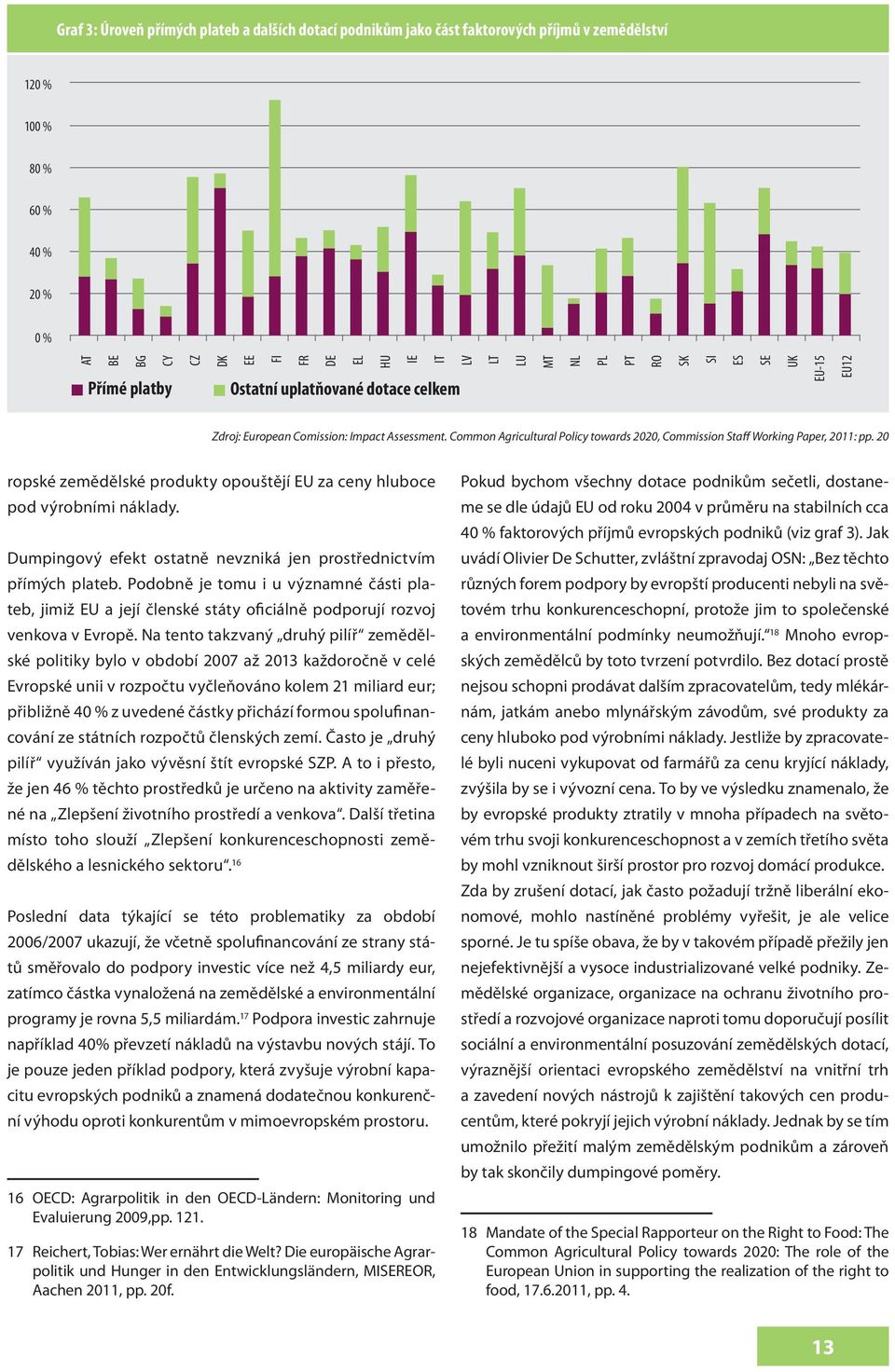 Common Agricultural Policy towards 2020, Commission Staff Working Paper, 2011: pp. 20 ropské zemědělské produkty opouštějí EU za ceny hluboce pod výrobními náklady.