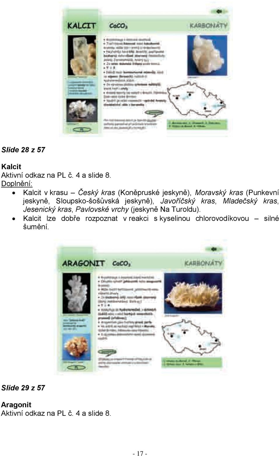 jeskyně), Javoříčský kras, Mladečský kras, Jesenický kras, Pavlovské vrchy (jeskyně Na Turoldu).