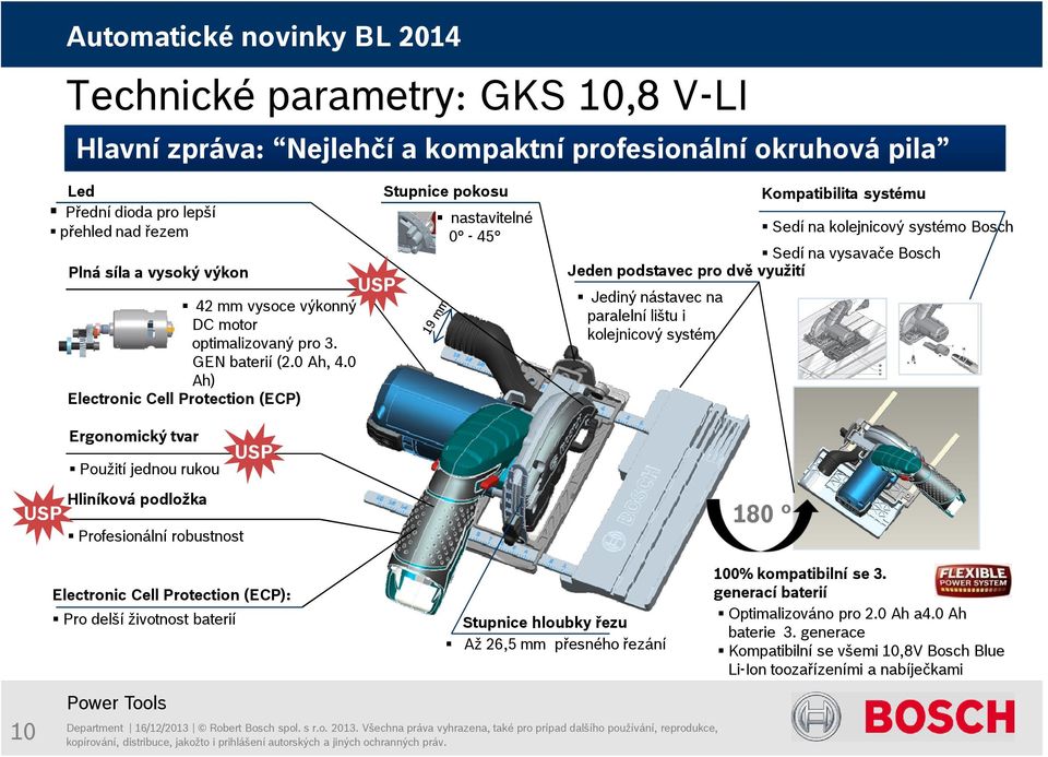 0 Ah) Electronic Cell Protection (ECP) USP Stupnice pokosu nastavitelné 0-45 Kompatibilita systému Sedí na kolejnicový systémo Bosch Sedí na vysavače Bosch Jeden podstavec pro dvě využití Jediný