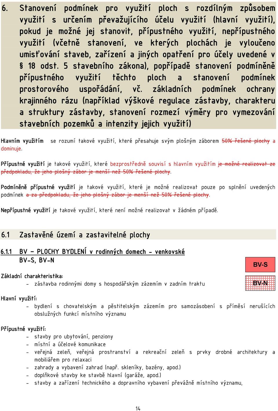 5 stavebního zákona), popřípadě stanovení podmíněně přípustného využití těchto ploch a stanovení podmínek prostorového uspořádání, vč.