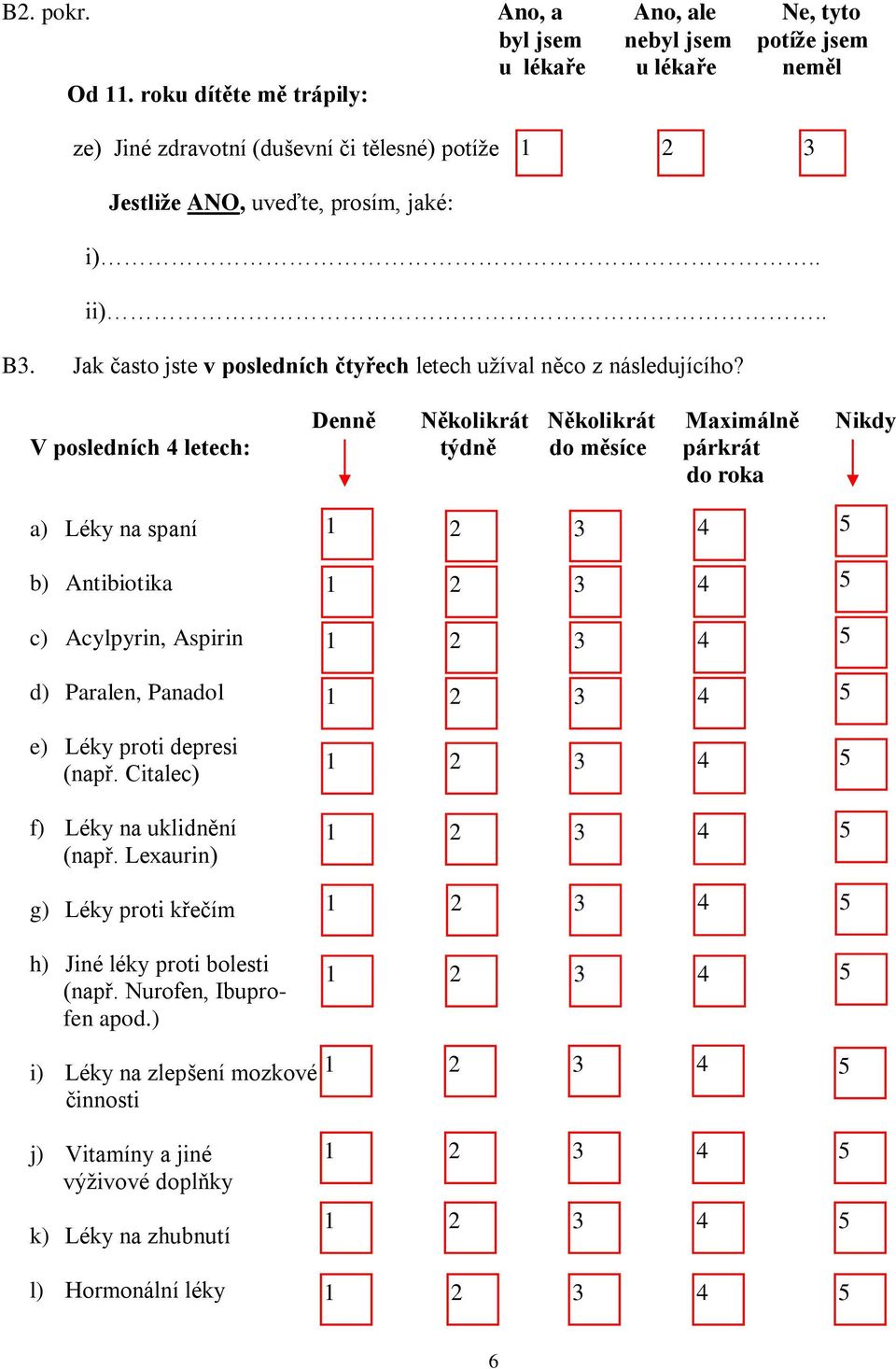 Jak často jste v posledních čtyřech letech užíval něco z následujícího?