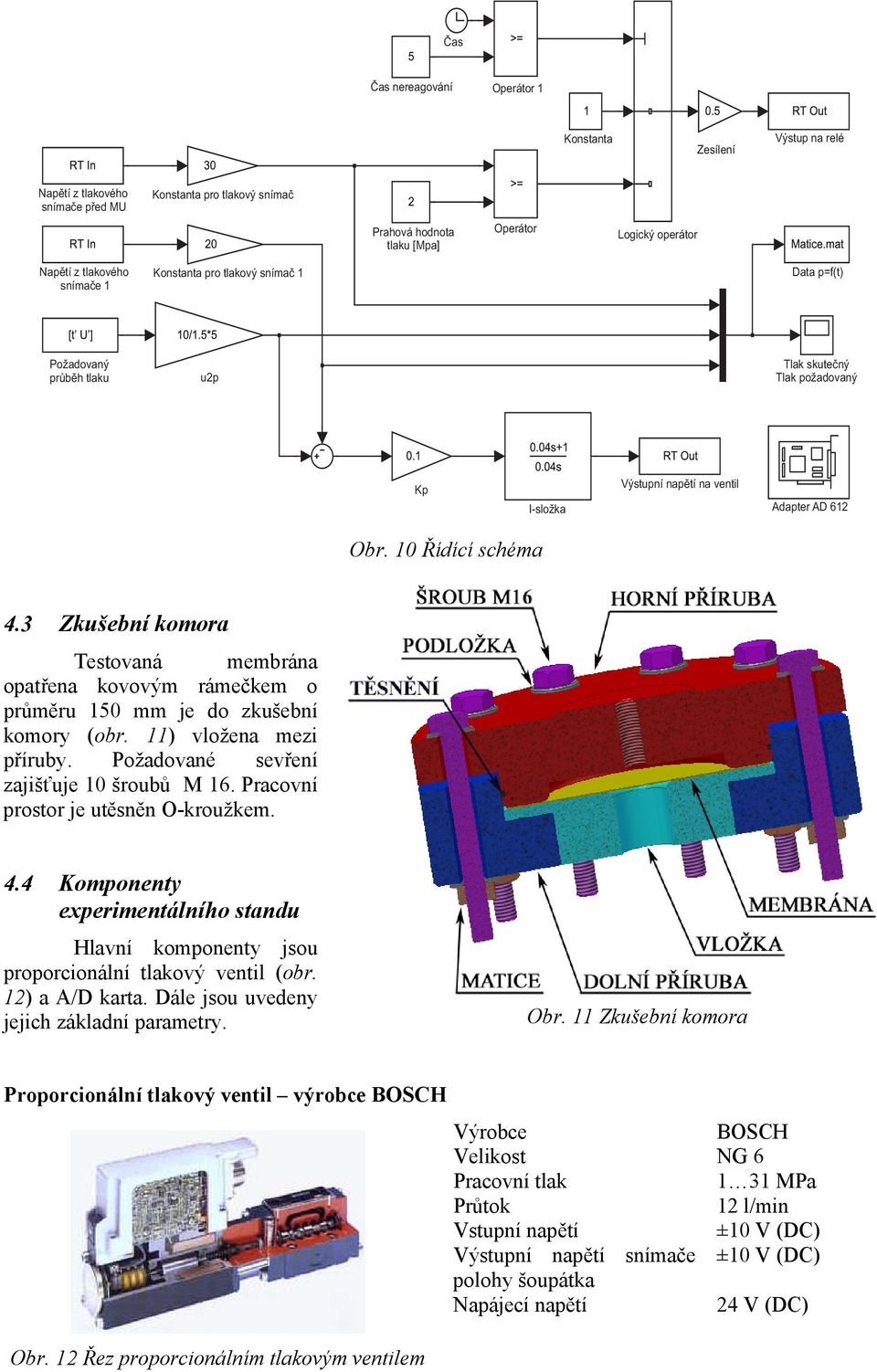 3 Zkušební komora Testovaná membrána opatřena kovovým rámečkem o průměru 150 mm je do zkušební komory (obr. 11) vložena mezi příruby. Požadované sevření zajišťuje 10 šroubů M 16.