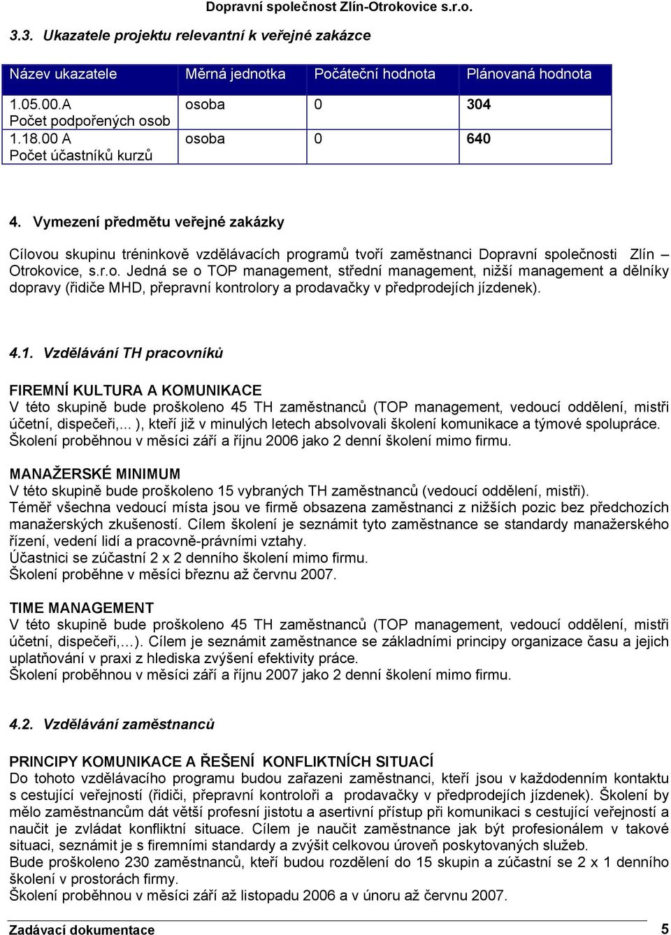 4.1. Vzdělávání TH pracovníků FIREMNÍ KULTURA A KOMUNIKACE V této skupině bude proškoleno 45 TH zaměstnanců (TOP management, vedoucí oddělení, mistři účetní, dispečeři,.