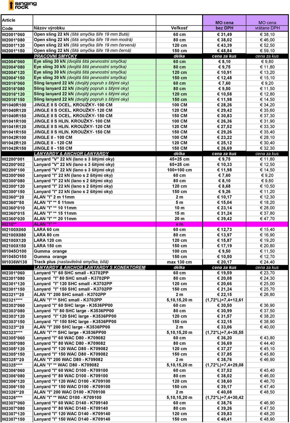 pevnostní smyčka) 60 cm 8,10 9,80 W2004*080 Eye sling 30 kn (dvojitá šitá pevnostní smyčka) 80 cm 9,75 11,80 W2004*120 Eye sling 30 kn (dvojitá šitá pevnostní smyčka) 120 cm 10,91 13,20 W2004*150 Eye